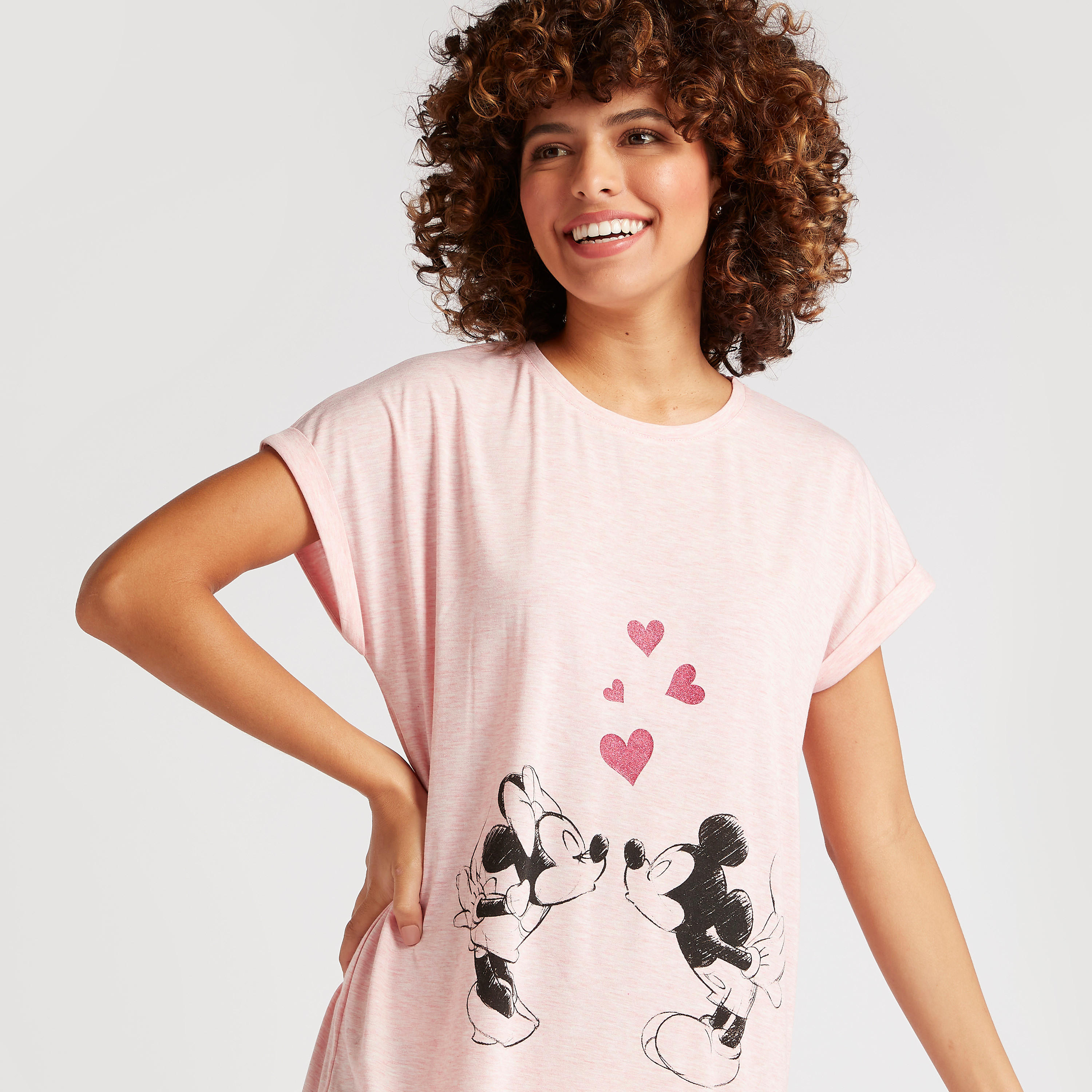 قميص نوم بياقة مستديرة وأكمام كاب وطبعات ميني ماوس-women-clothing-nightwear-nighties-image-3