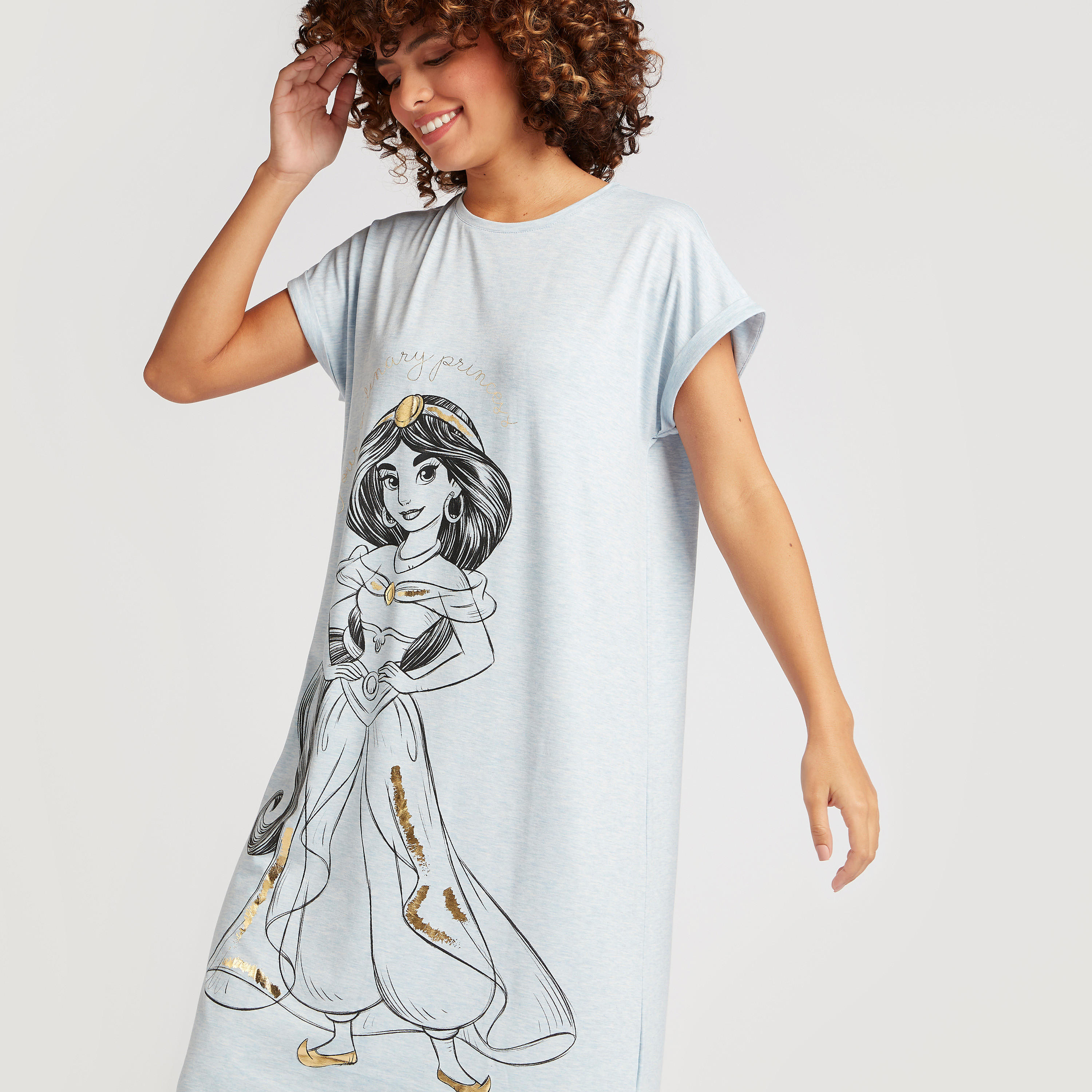 قميص نوم بياقة مستديرة وأكمام كاب وطبعات جاسمين-women-clothing-nightwear-nighties-image-3