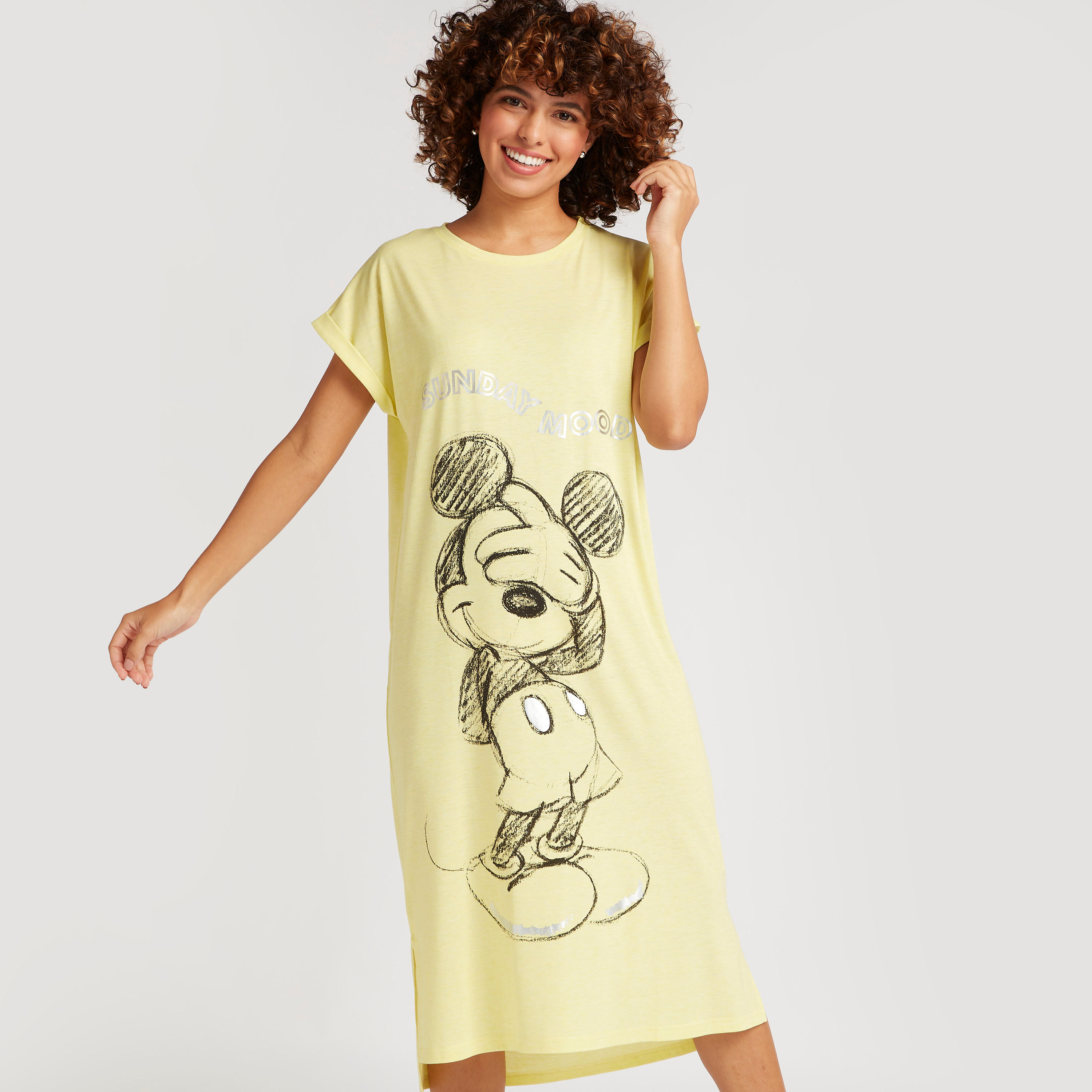 Mickey Mouse Print Sleepshirt with Short Sleeves-women-clothing-nightwear-nighties-image-1