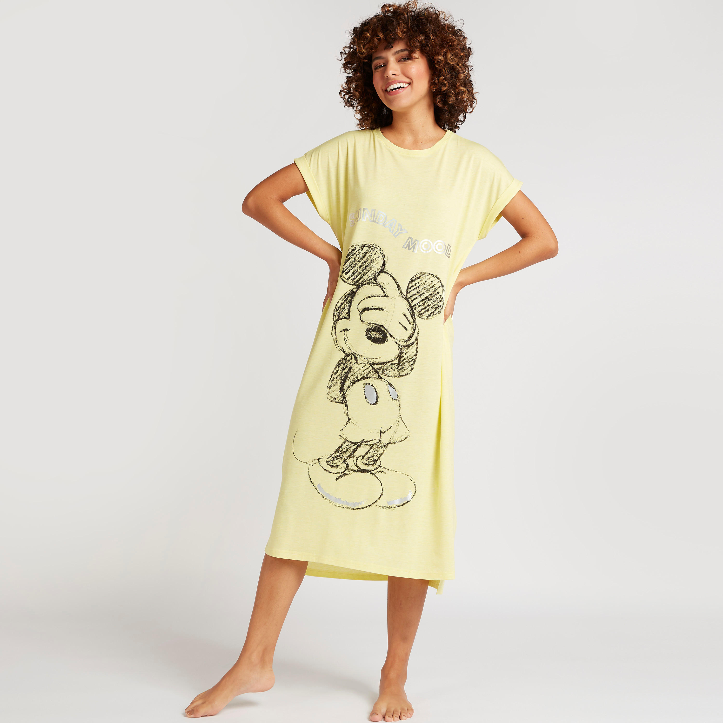 Mickey Mouse Print Sleepshirt with Short Sleeves-women-clothing-nightwear-nighties-image-2