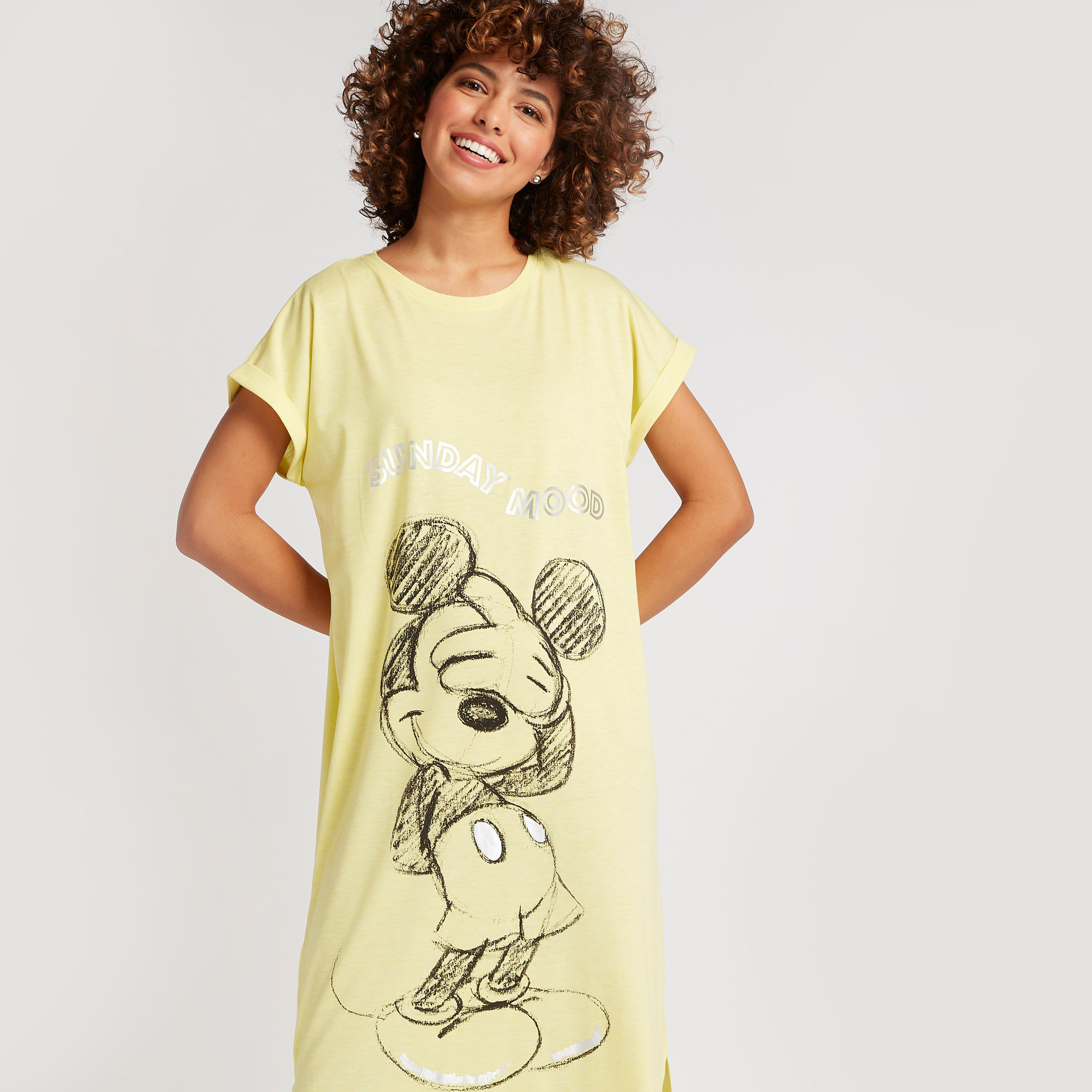 Mickey Mouse Print Sleepshirt with Short Sleeves-women-clothing-nightwear-nighties-image-5