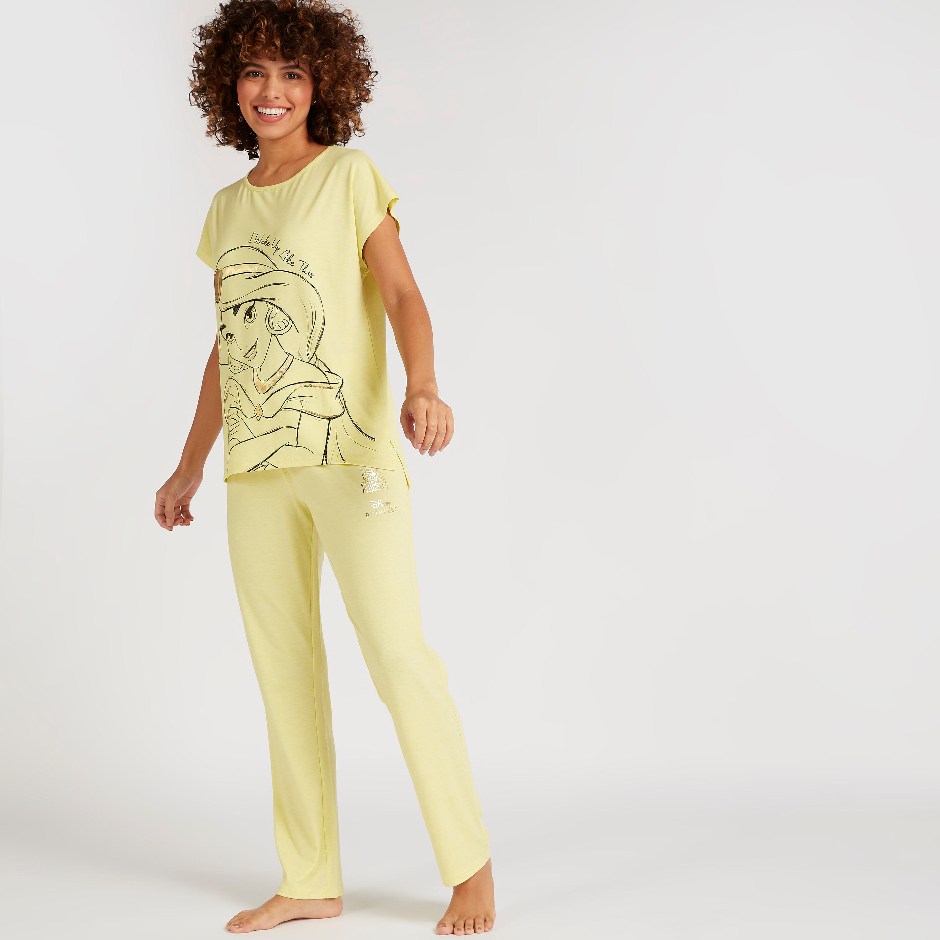 طقم بنطلون بيجاما وتيشيرت بأكمام كاب وطبعات جاسمين-women-clothing-nightwear-pyjamas-longsets-image-2