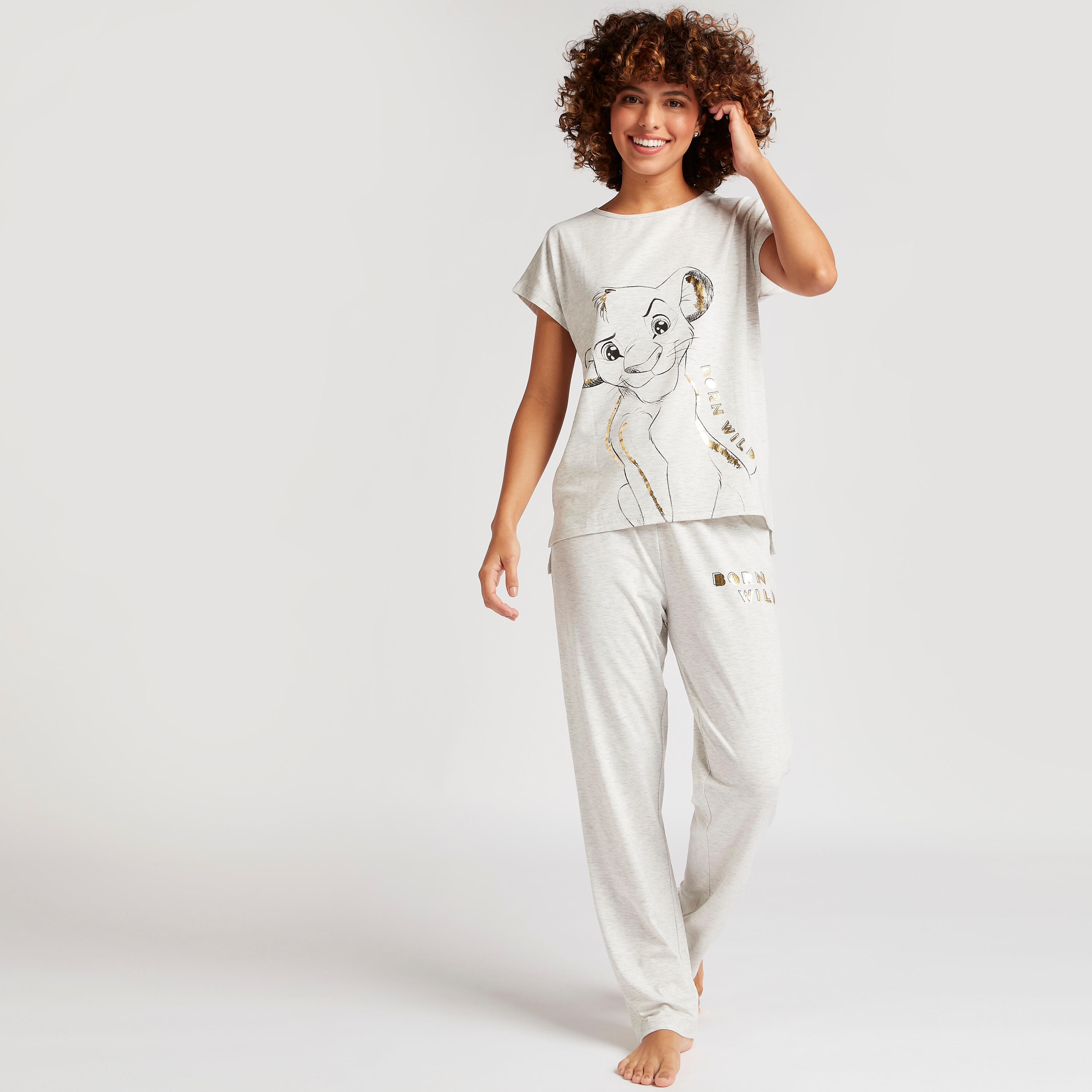 طقم بيجاما و تيشيرت بأكمام قصيرة وطبعات سيمبا-women-clothing-nightwear-pyjamas-longsets-image-6