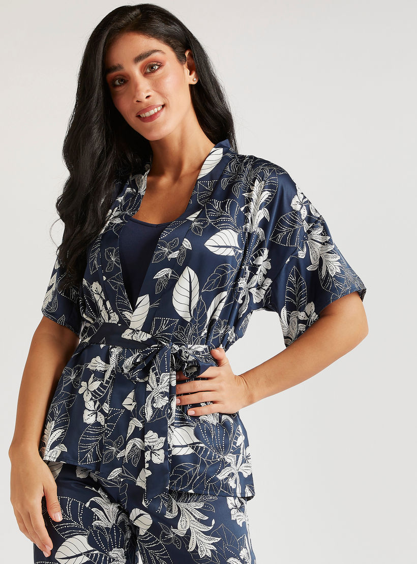 طقم من بنطلون بيجاما بأربطة وقميص بطبعات أزهار-women-clothing-nightwear-pyjamas-longsets-image-3