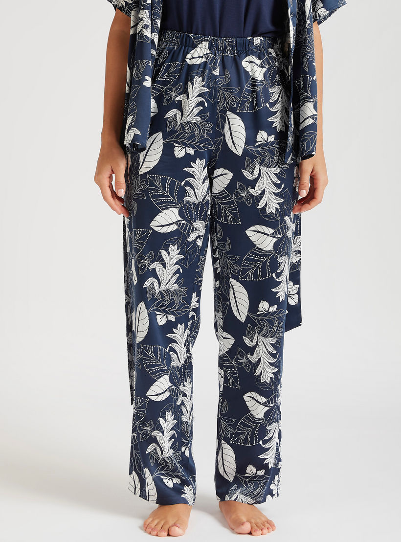 طقم من بنطلون بيجاما بأربطة وقميص بطبعات أزهار-women-clothing-nightwear-pyjamas-longsets-image-5