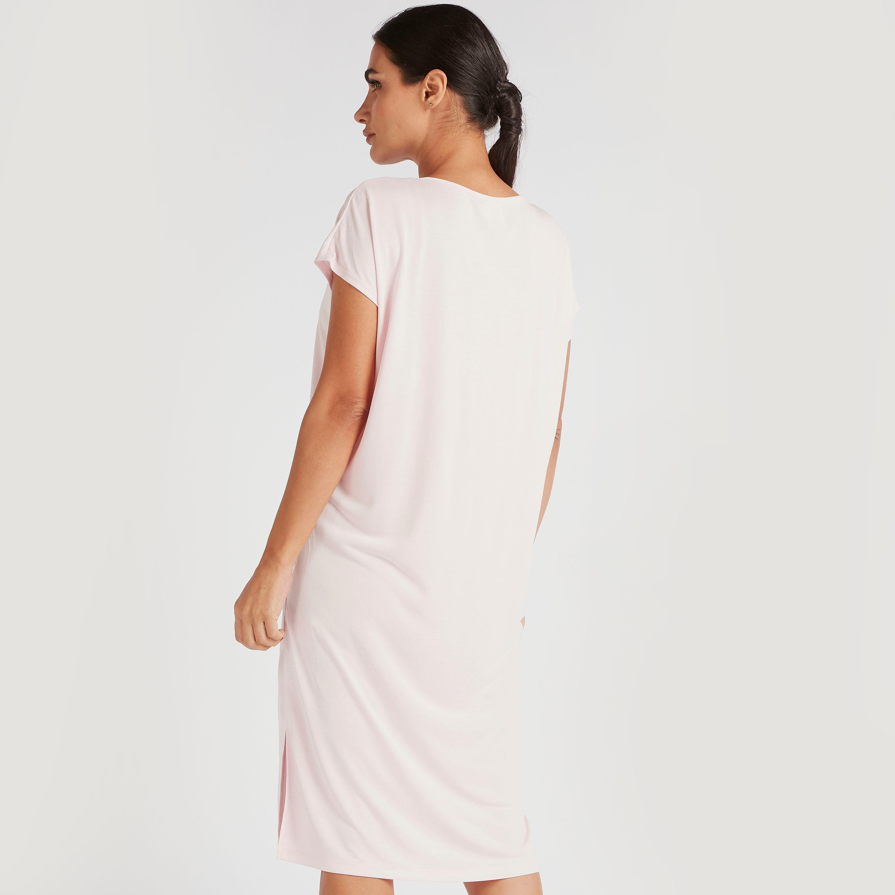 Solid V-neck Sleep Dress with Lace Trim-women-clothing-nightwear-nighties-image-4
