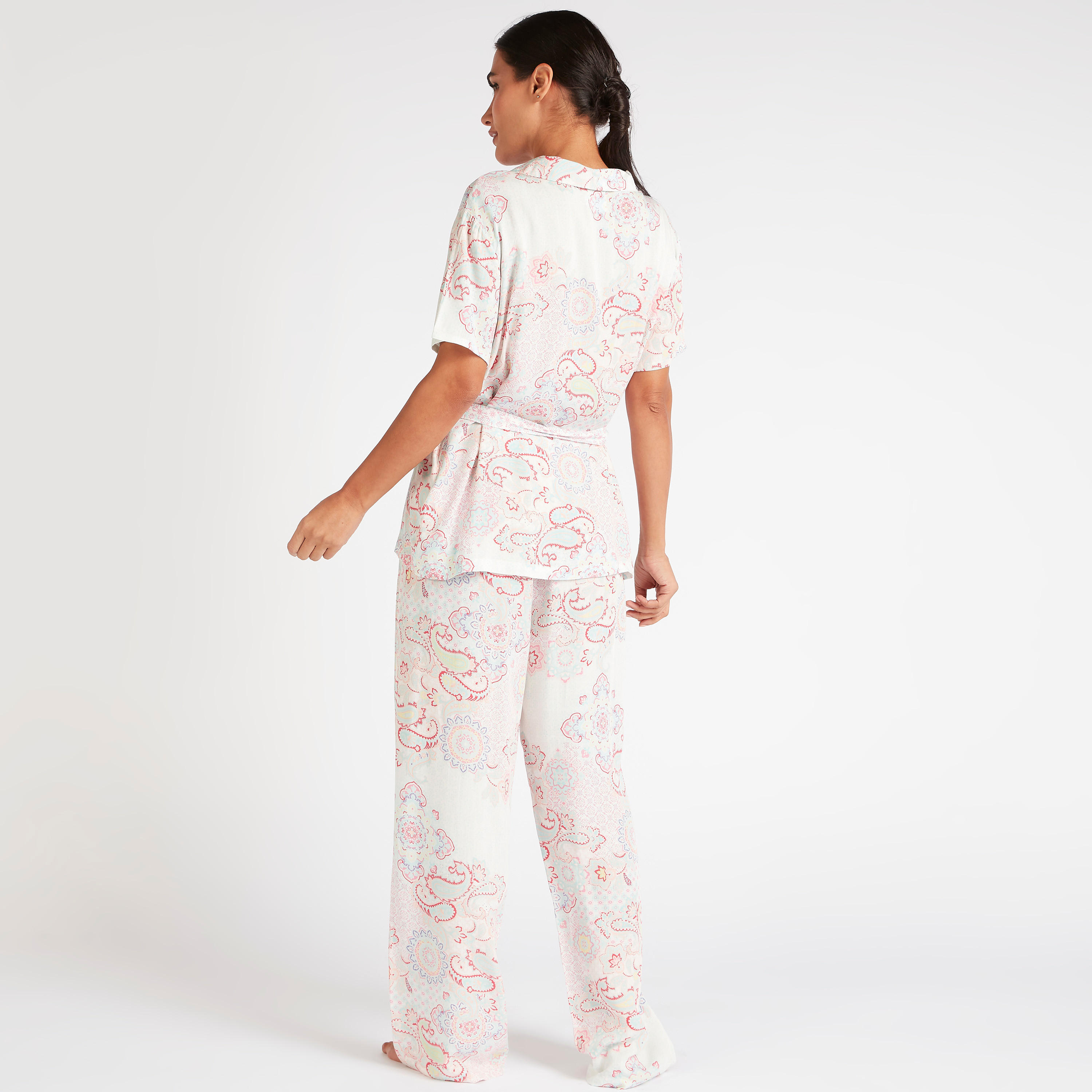 طقم بيجاما وقميص بياقة على شكل V وطبعة بيزلي-women-clothing-nightwear-pyjamas-longsets-image-3