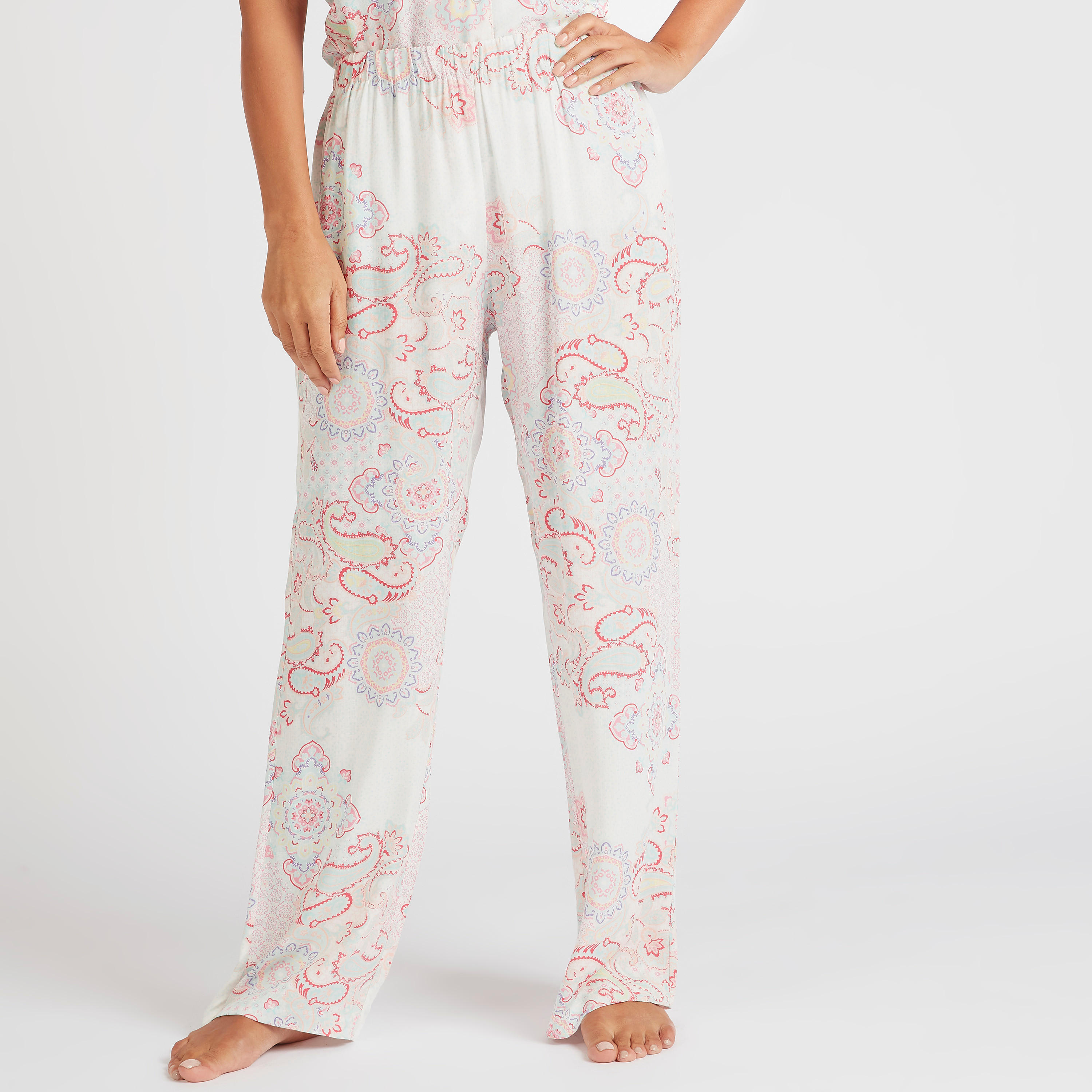 طقم بيجاما وقميص بياقة على شكل V وطبعة بيزلي-women-clothing-nightwear-pyjamas-longsets-image-5