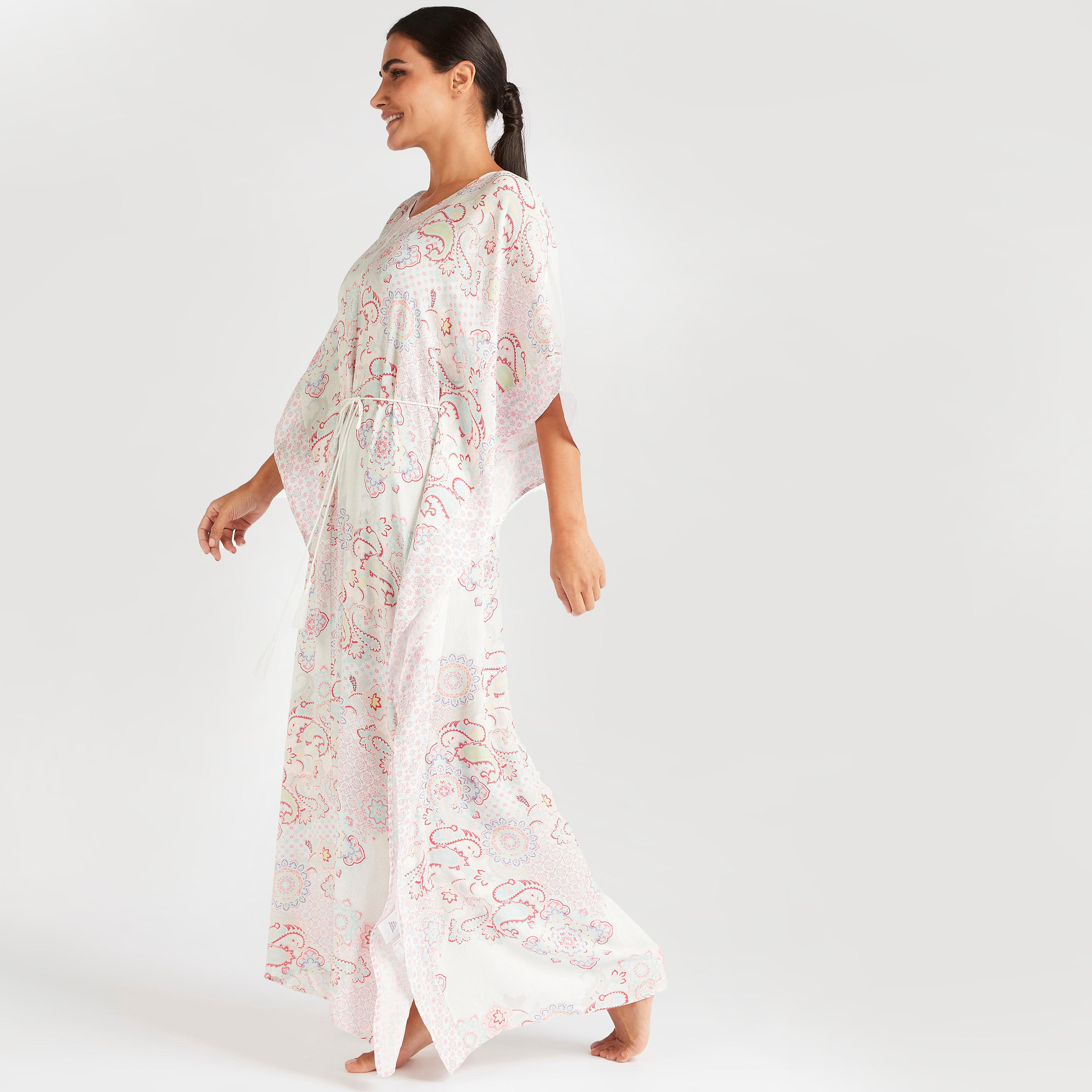 قميص نوم بياقة على شكل V بطبعات بيزلي وأكمام 3/4-women-clothing-nightwear-nighties-image-1