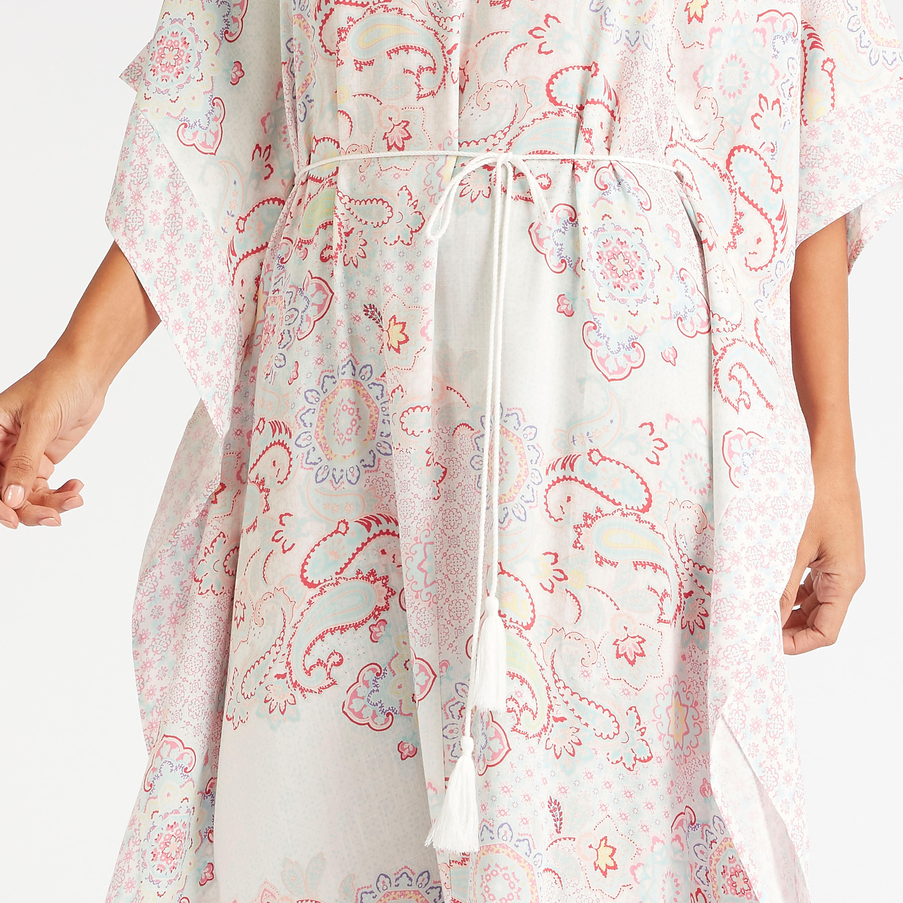 قميص نوم بياقة على شكل V بطبعات بيزلي وأكمام 3/4-women-clothing-nightwear-nighties-image-3