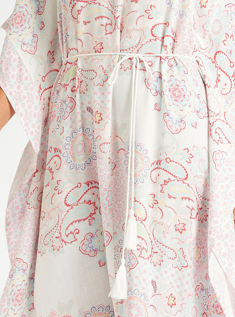 قميص نوم بياقة على شكل V بطبعات بيزلي وأكمام 3/4-women-clothing-nightwear-nighties-image-3