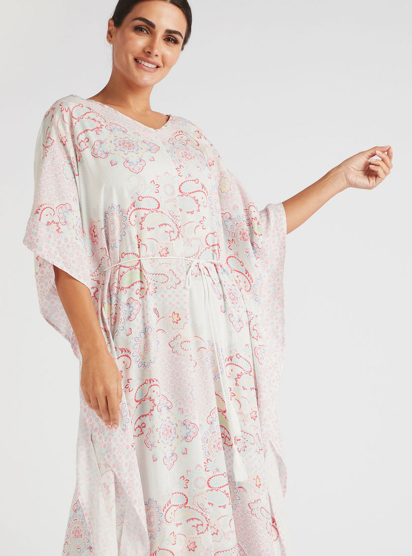 قميص نوم بياقة على شكل V بطبعات بيزلي وأكمام 3/4-women-clothing-nightwear-nighties-image-5