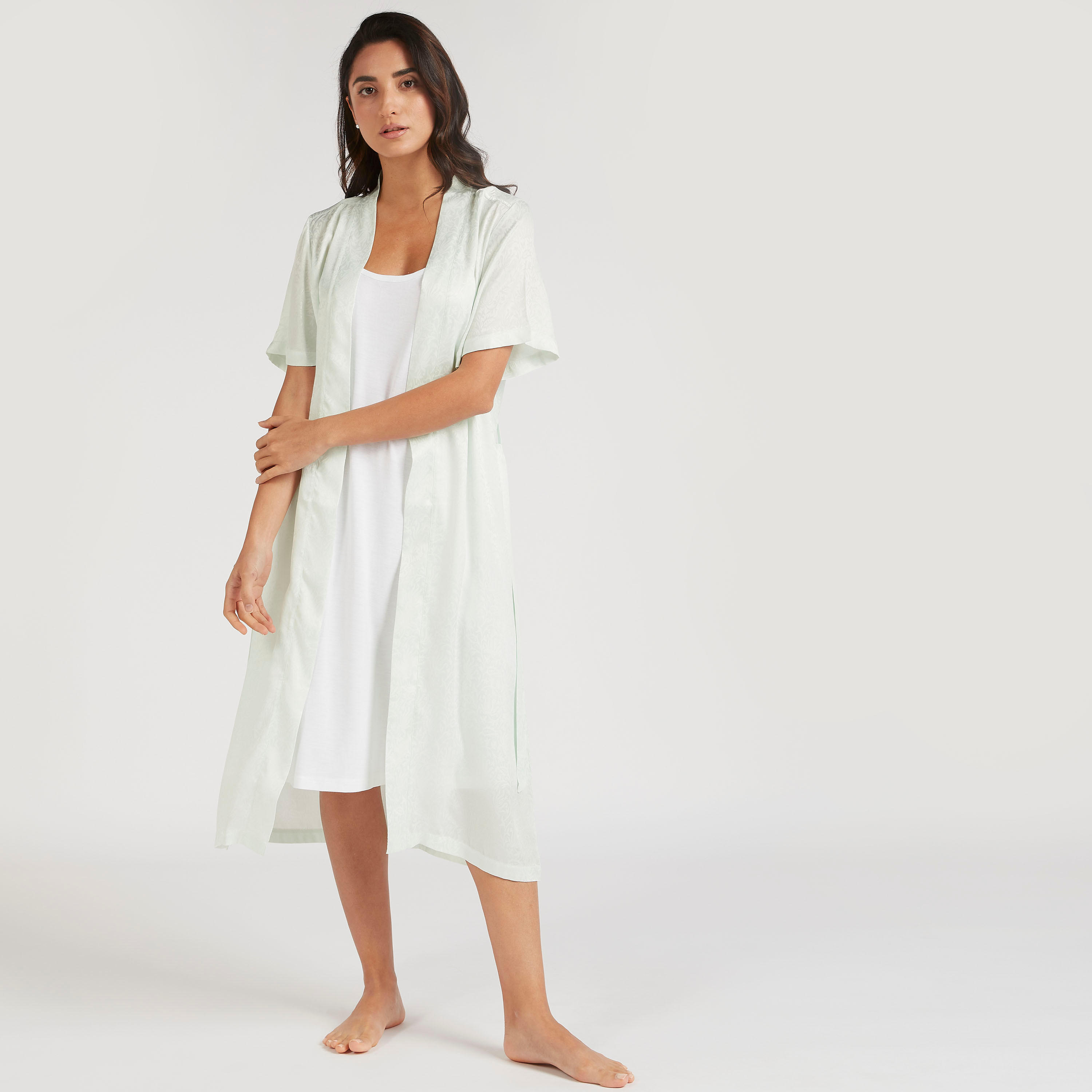 Printed Robe with Short Sleeves and Tie-Up Belt-women-clothing-nightwear-nighties-image-2