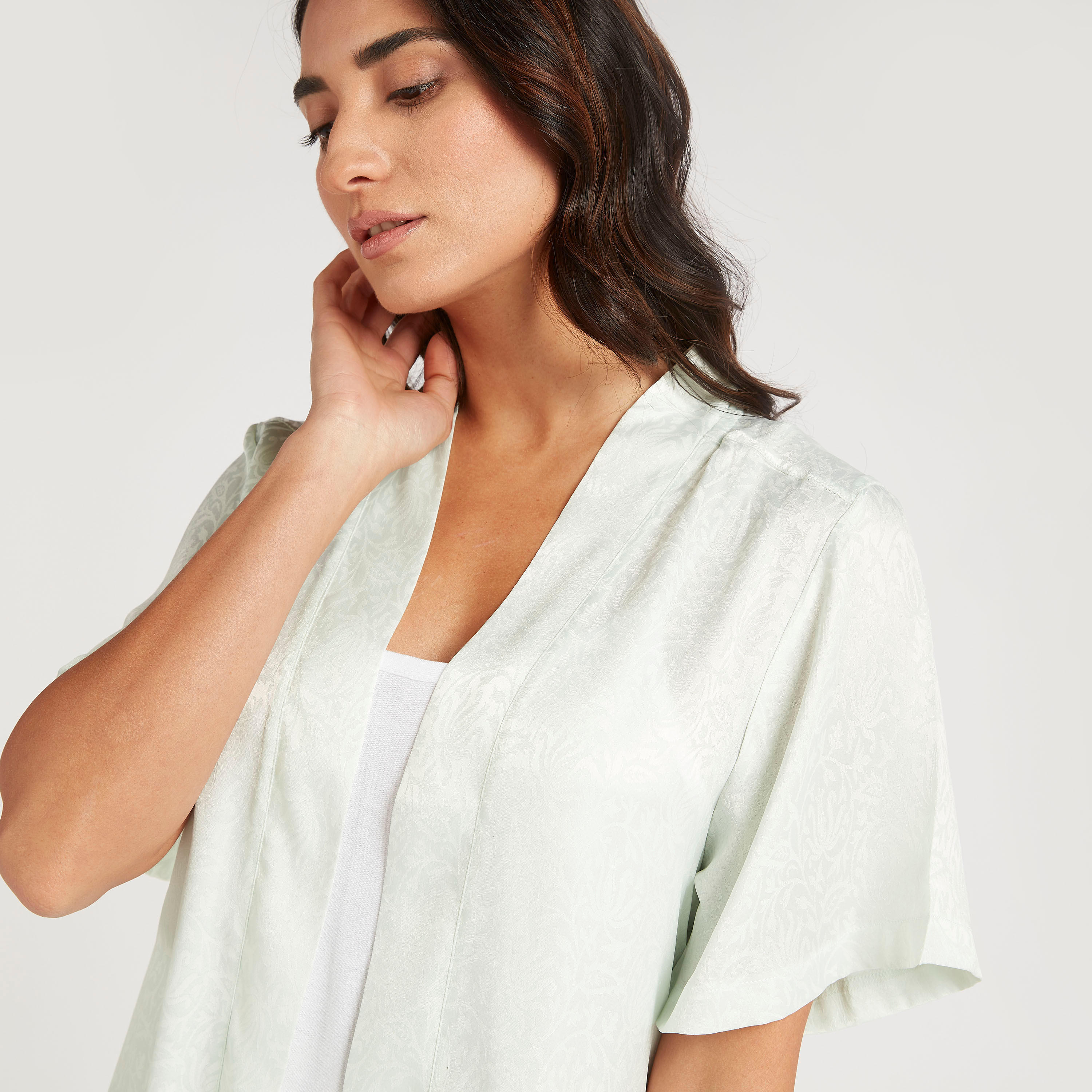 Printed Robe with Short Sleeves and Tie-Up Belt-women-clothing-nightwear-nighties-image-3