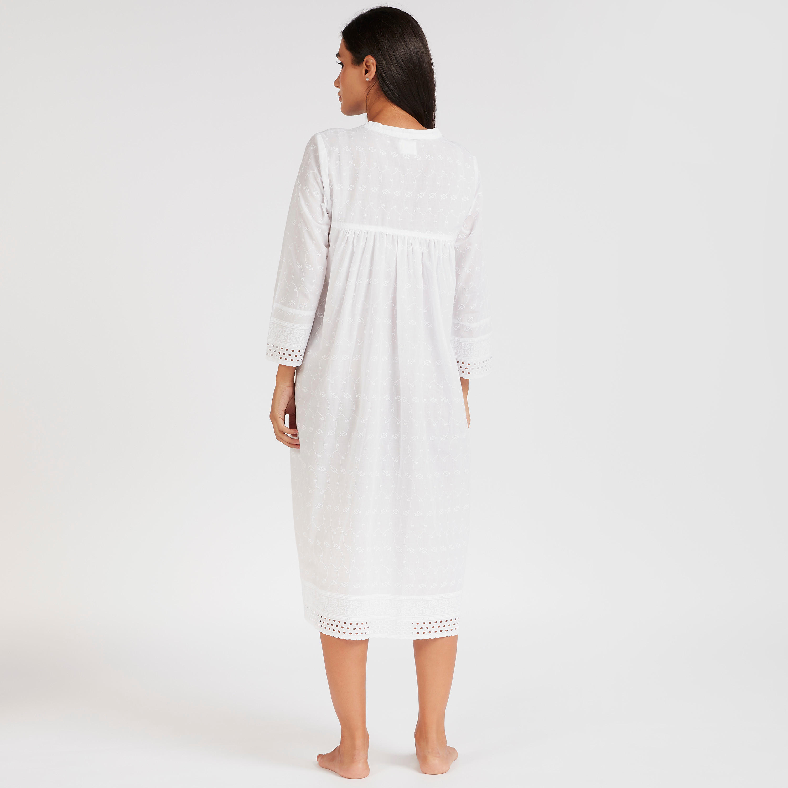 قميص نوم مطرز بياقة ماندارين وأكمام 3/4-women-clothing-nightwear-nighties-image-6