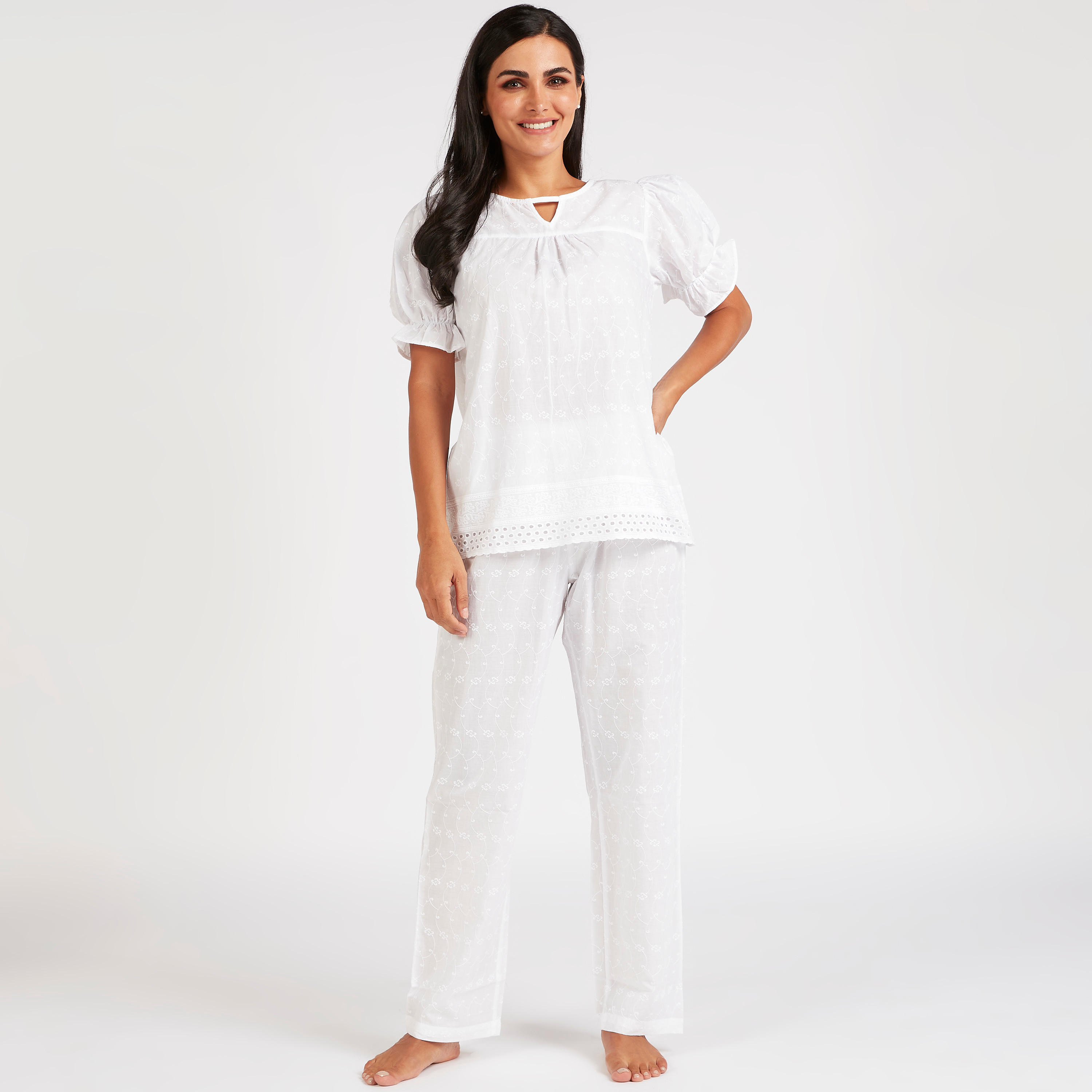 Embroidered Round Neck Top and Full Length Pyjama Set-women-clothing-nightwear-pyjamas-longsets-image-1