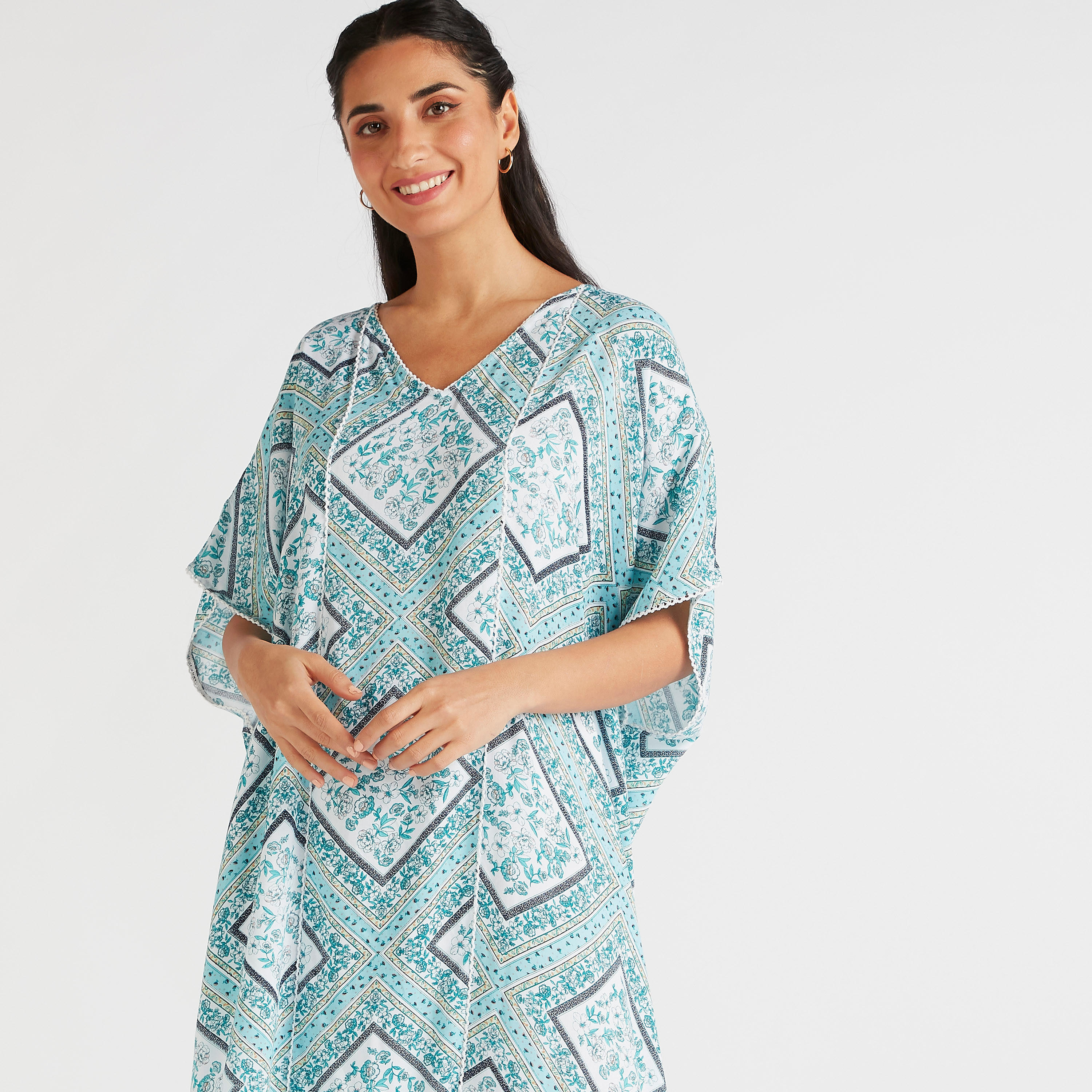 ثوب قفطان بياقة v وطبعات-women-clothing-nightwear-nighties-image-2