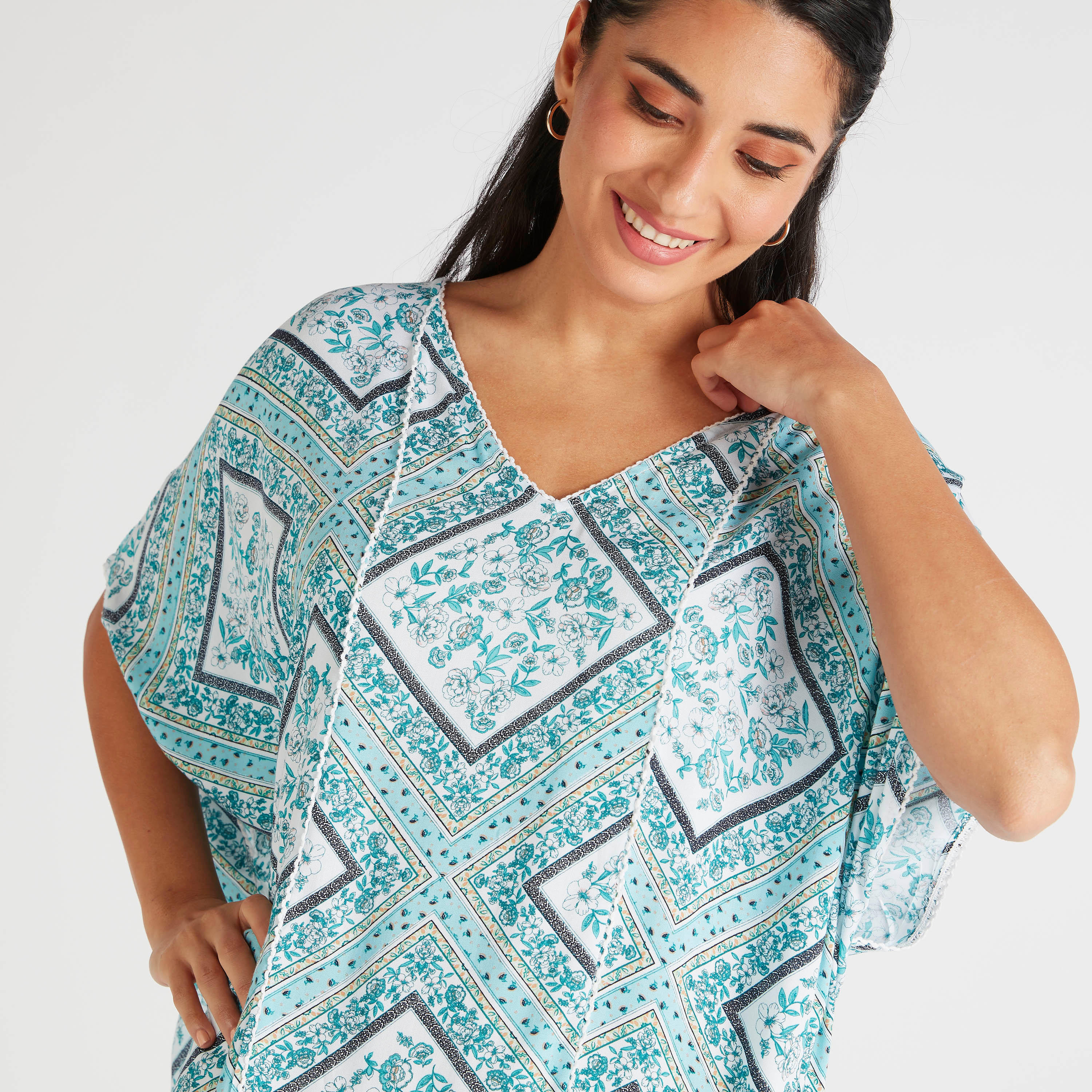 ثوب قفطان بياقة v وطبعات-women-clothing-nightwear-nighties-image-3