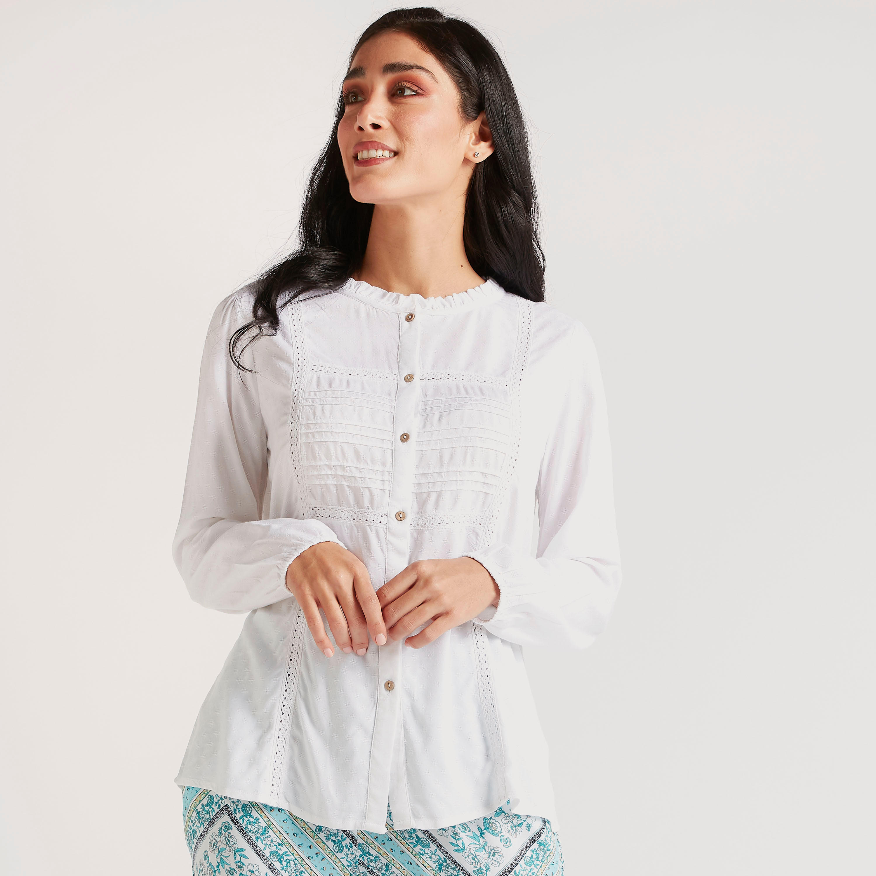 Mandarin Collar Shirt and Printed Pyjama Set-women-clothing-nightwear-pyjamas-longsets-image-2