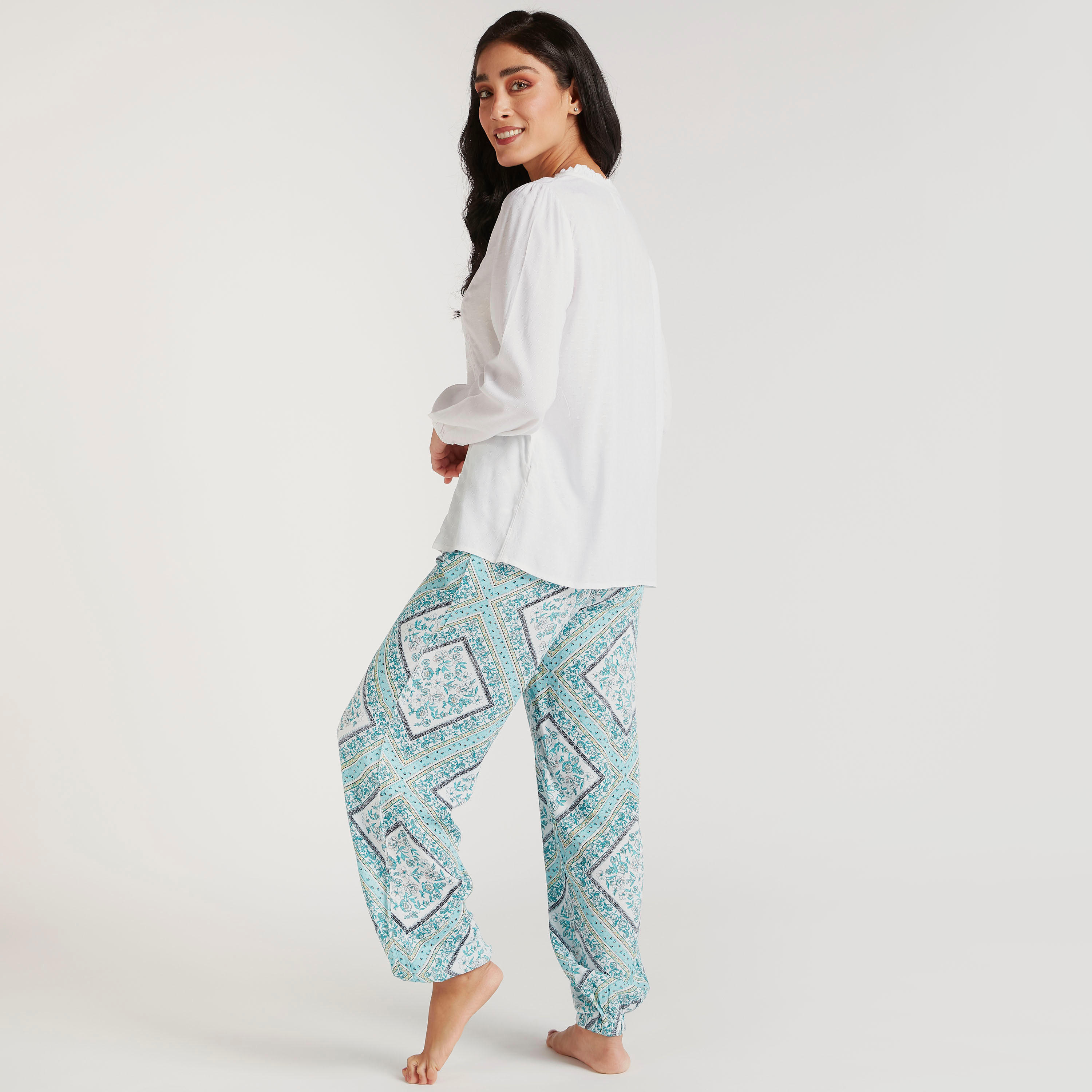 Mandarin Collar Shirt and Printed Pyjama Set-women-clothing-nightwear-pyjamas-longsets-image-3