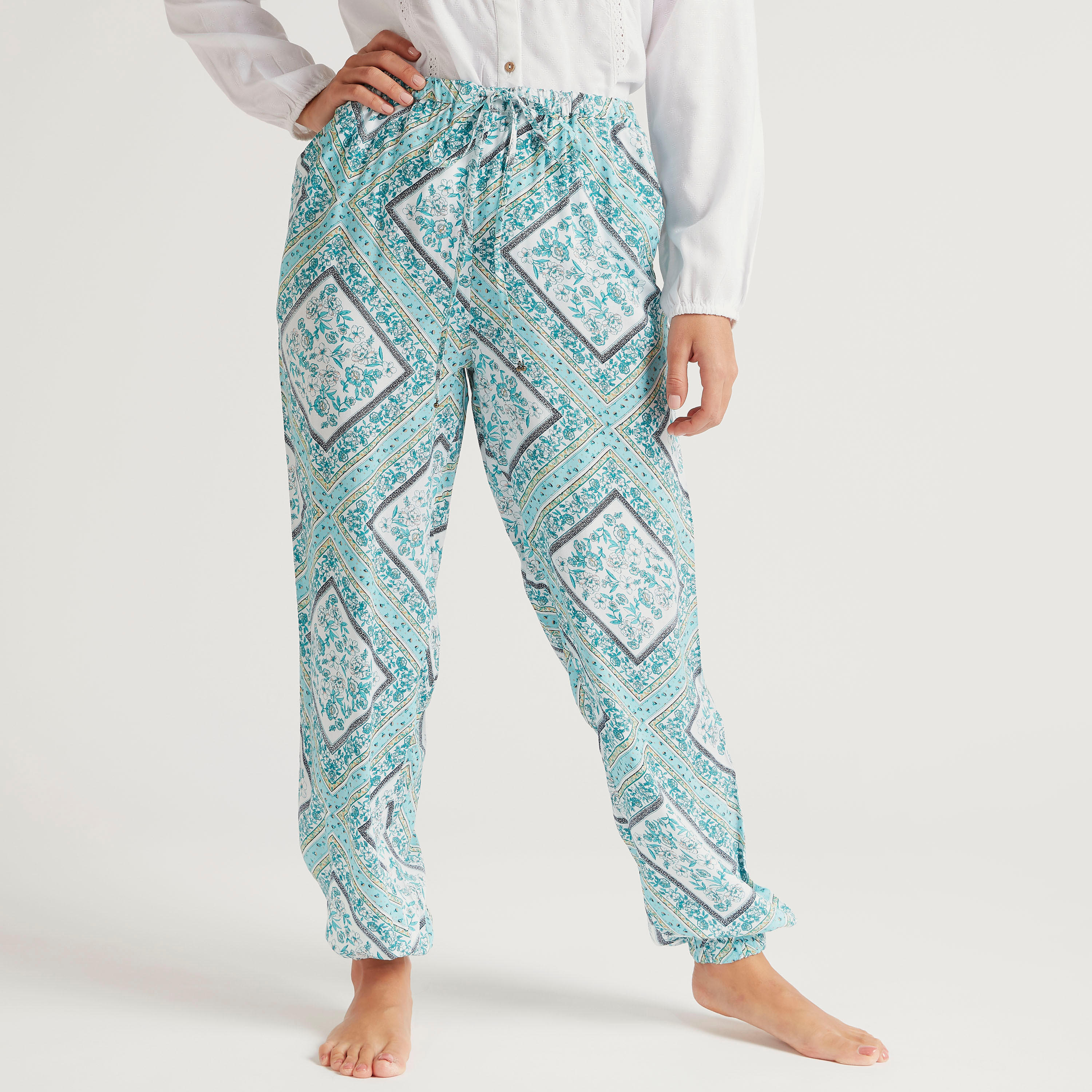 Mandarin Collar Shirt and Printed Pyjama Set-women-clothing-nightwear-pyjamas-longsets-image-4