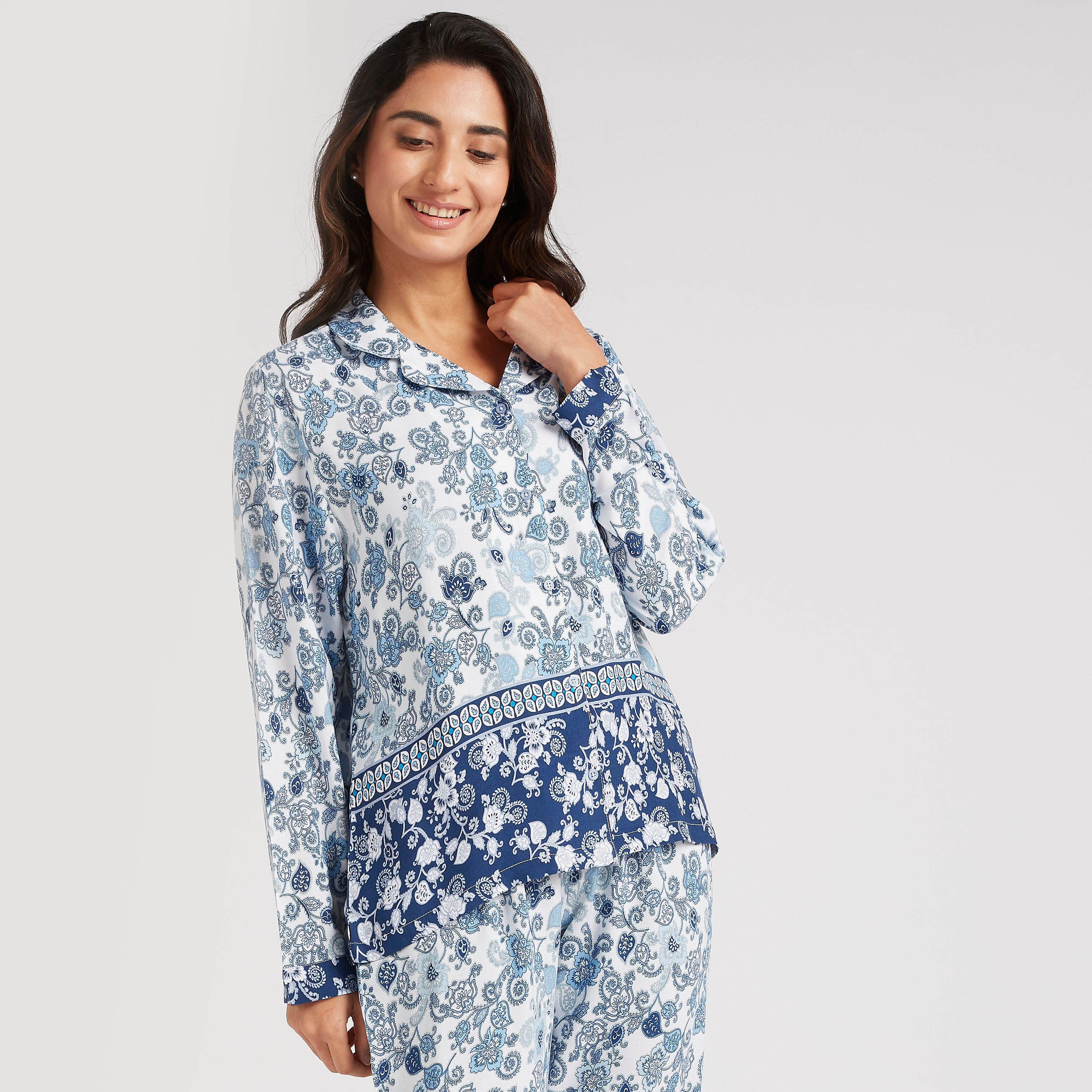 طقم من بنطلون بيجاما وقميص بطبعات أزهار-women-clothing-nightwear-pyjamas-longsets-image-3