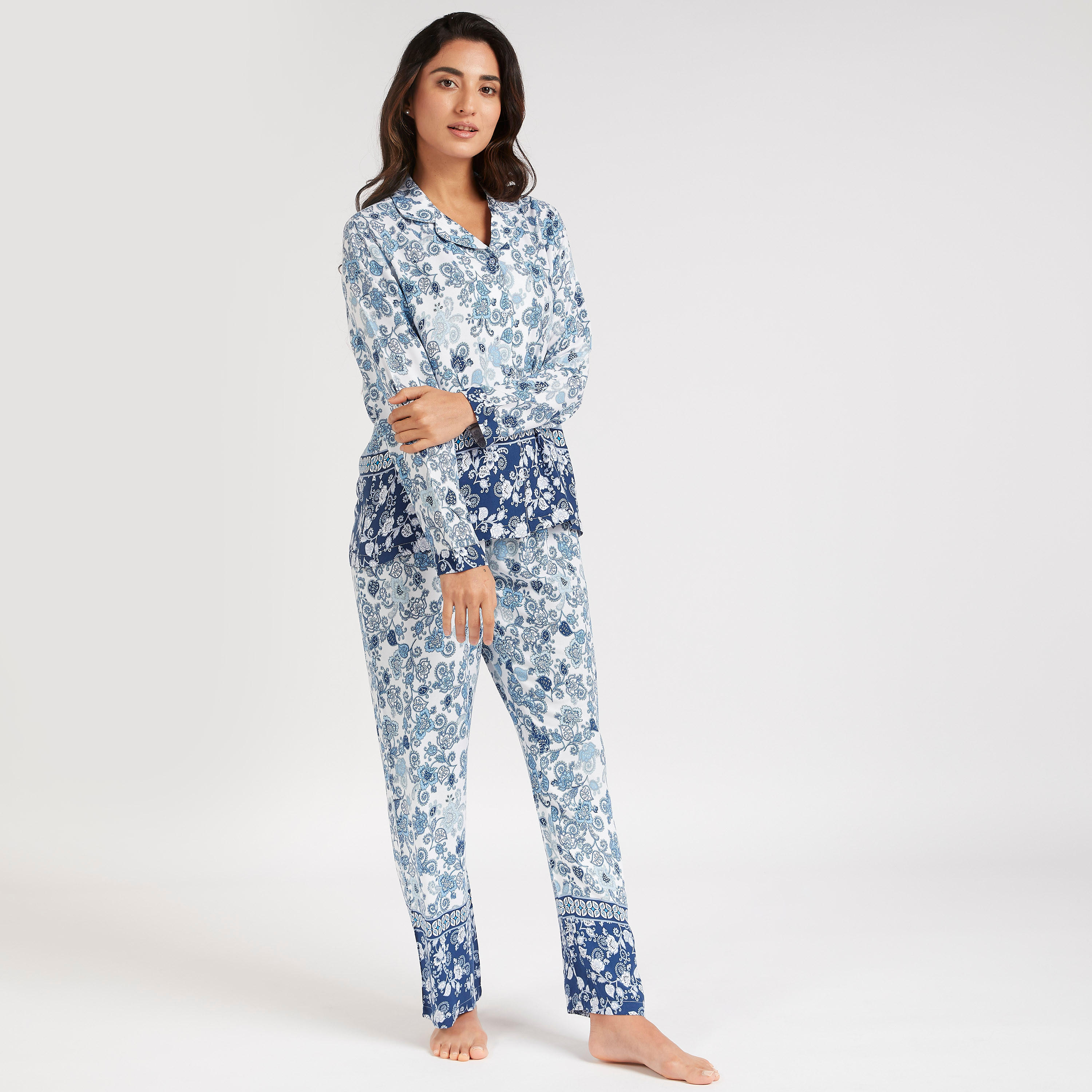 طقم من بنطلون بيجاما وقميص بطبعات أزهار-women-clothing-nightwear-pyjamas-longsets-image-6