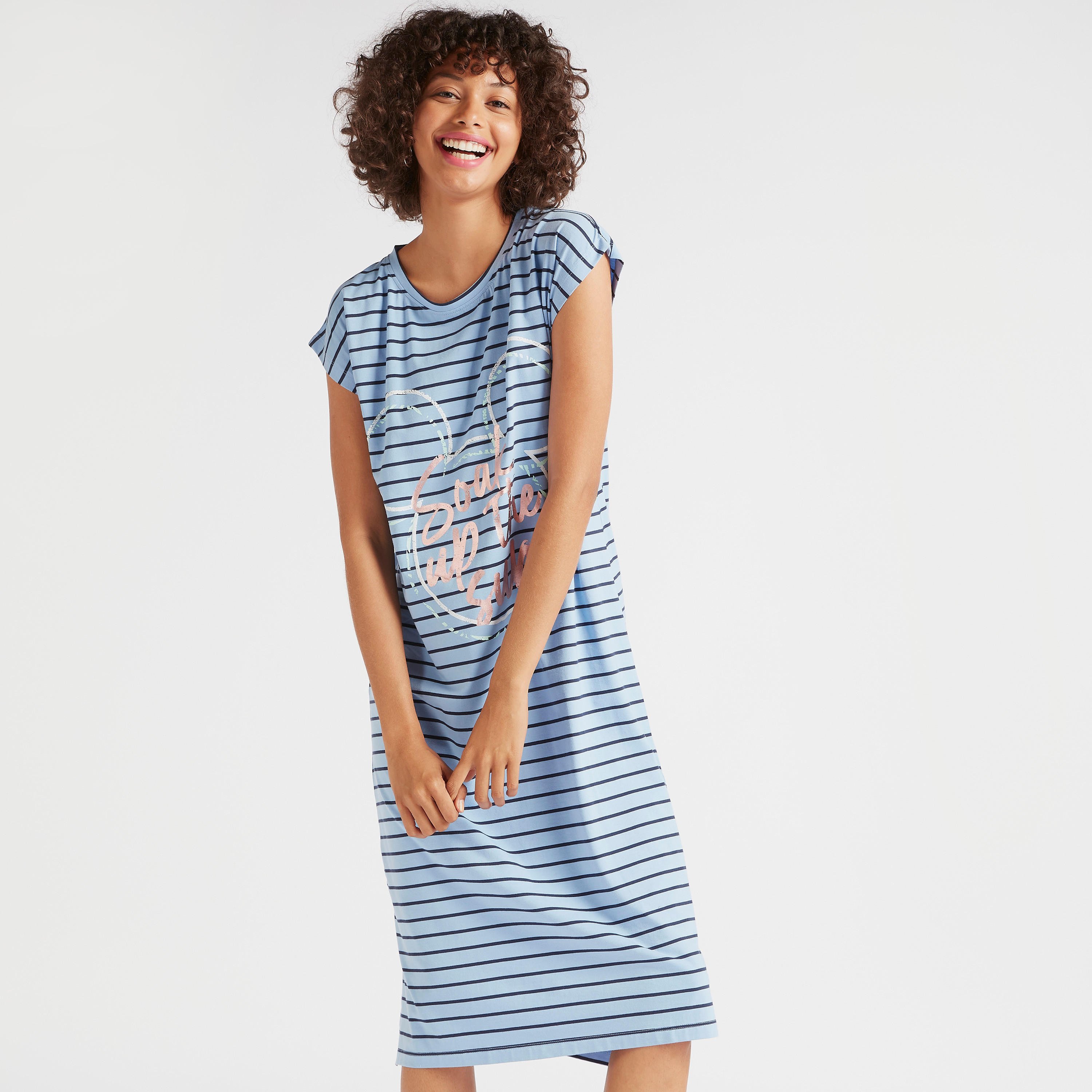 فستان نوم مخطّط بياقة مستديرة وطبعات ميكي ماوس-women-clothing-nightwear-nighties-image-6