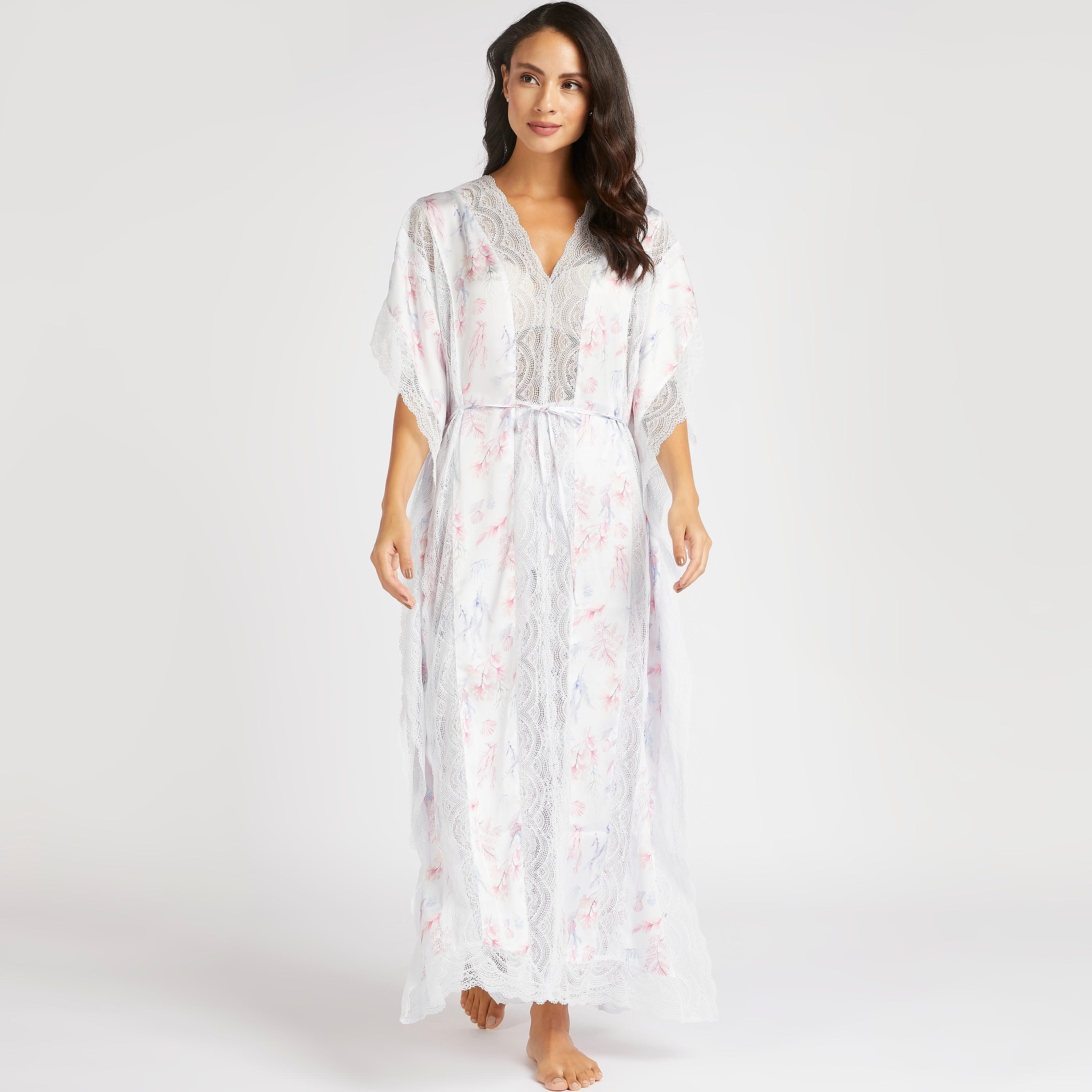 ثوب نوم بطبعات وحزام وتفاصيل دانتيل-women-clothing-nightwear-nighties-image-2