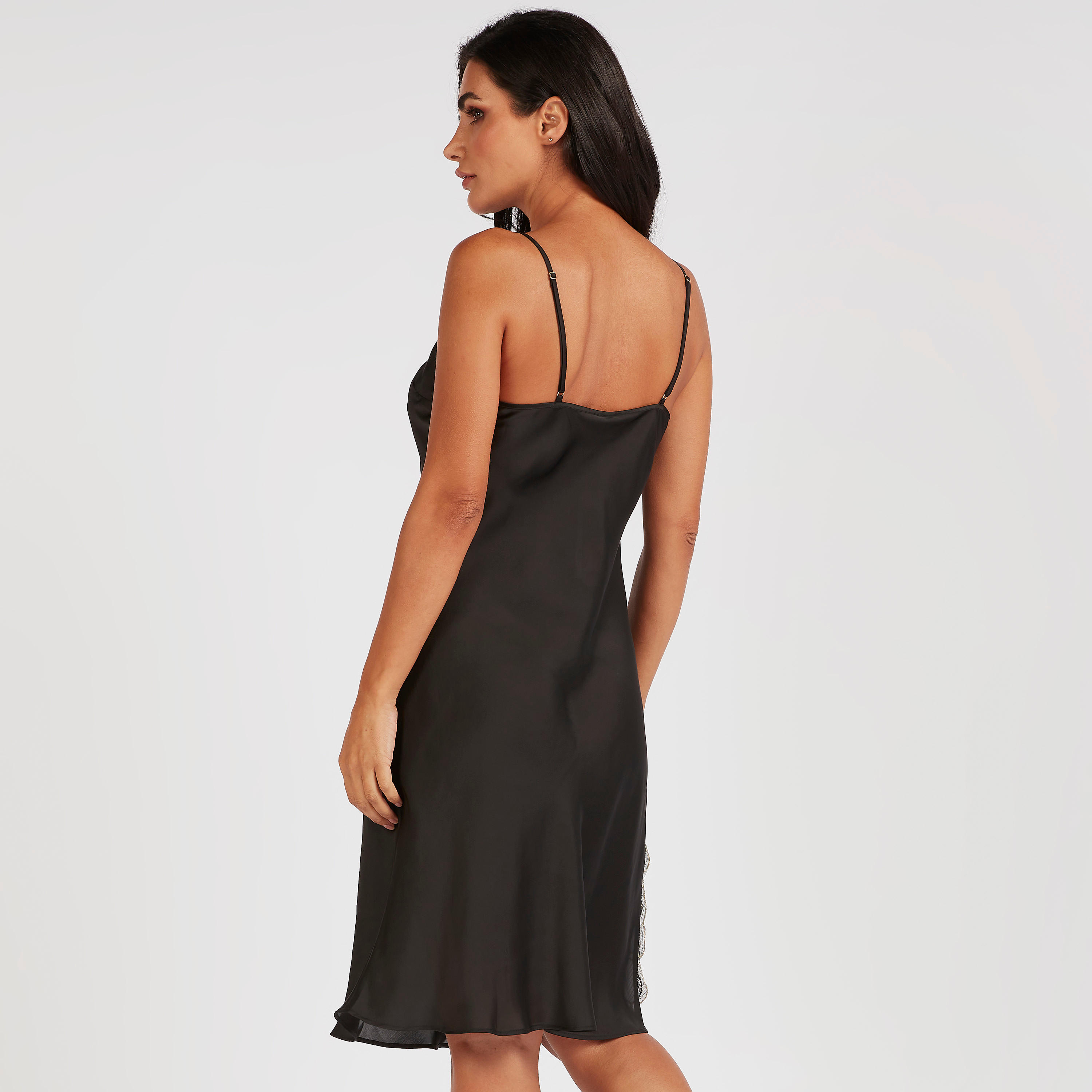 Solid V-neck Gown with Straps and Lace Detail-women-clothing-nightwear-nighties-image-4