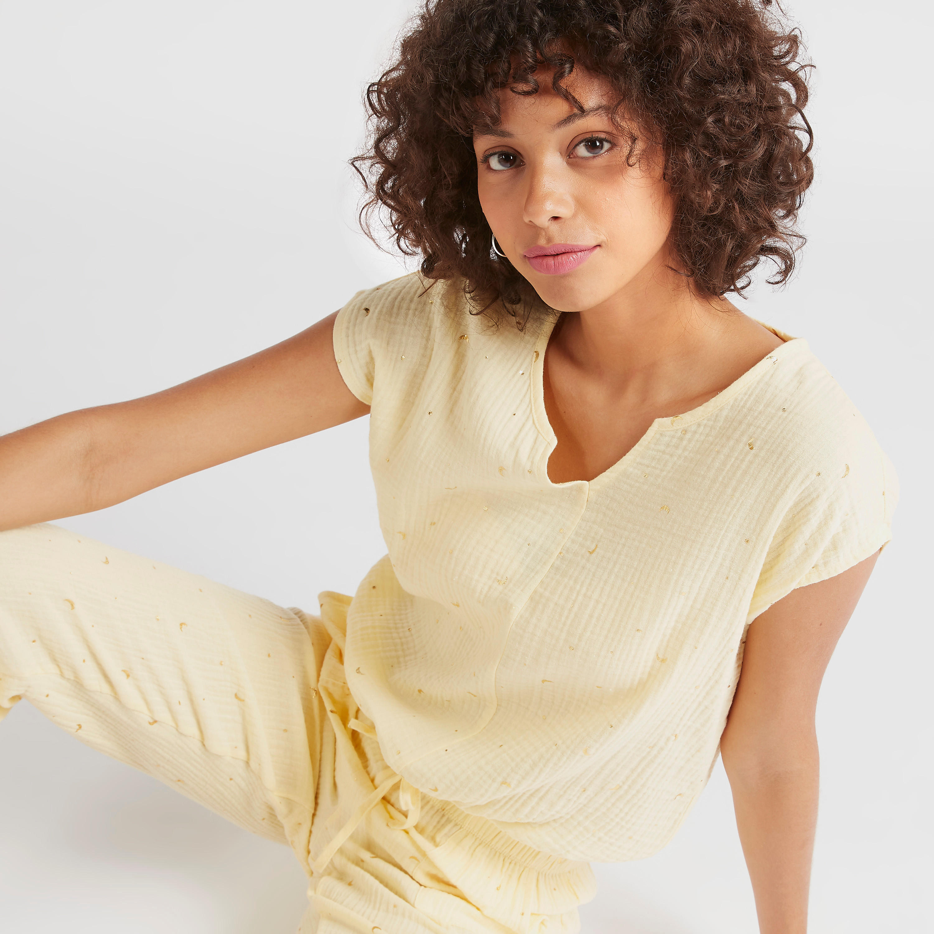 Textured Tie-Up Detailed Top and Pyjama Set-women-clothing-nightwear-pyjamas-longsets-image-3
