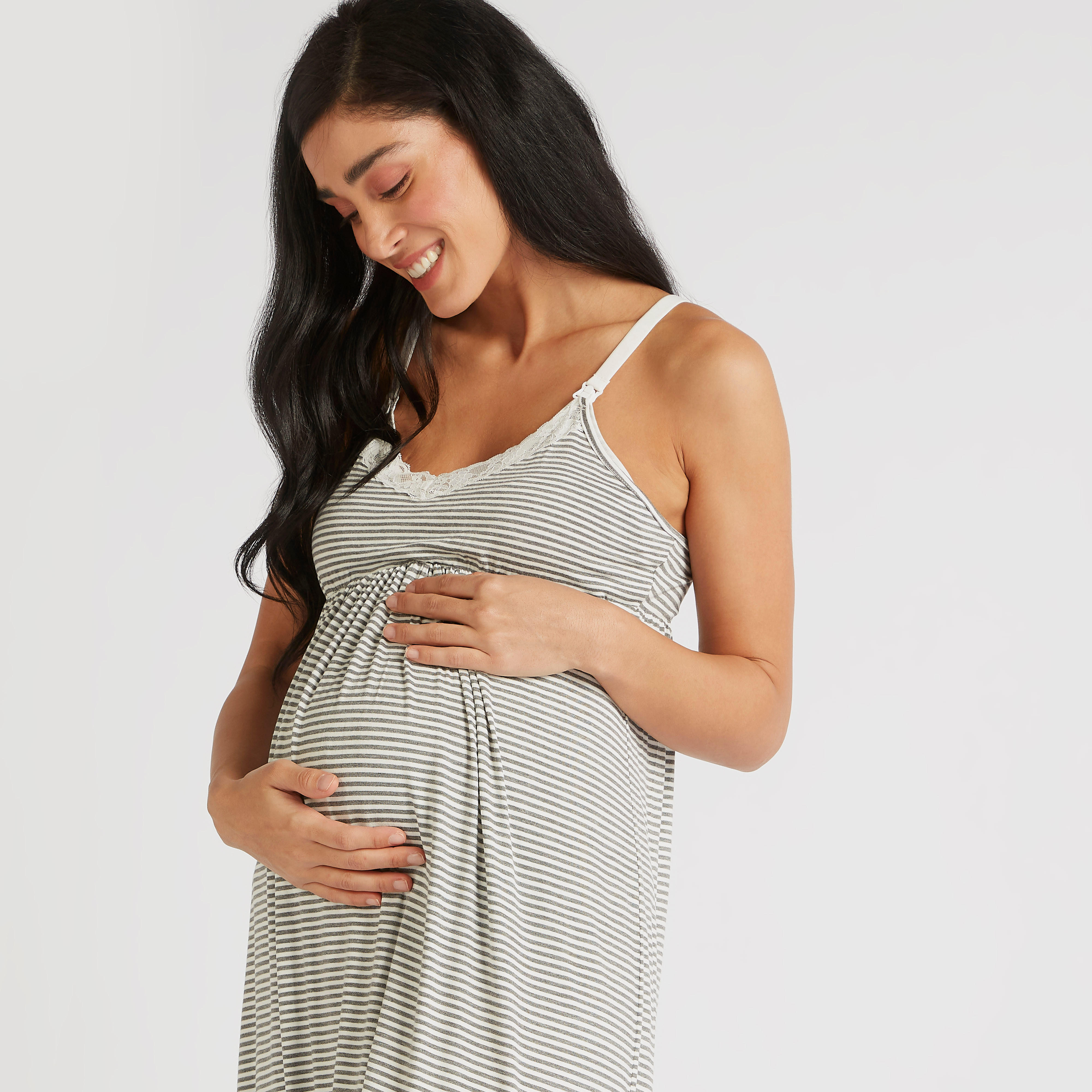 قميص نوم للحوامل دون أكمام مقلّم بياقة عميقة-women-clothing-maternity-nightwear-image-3