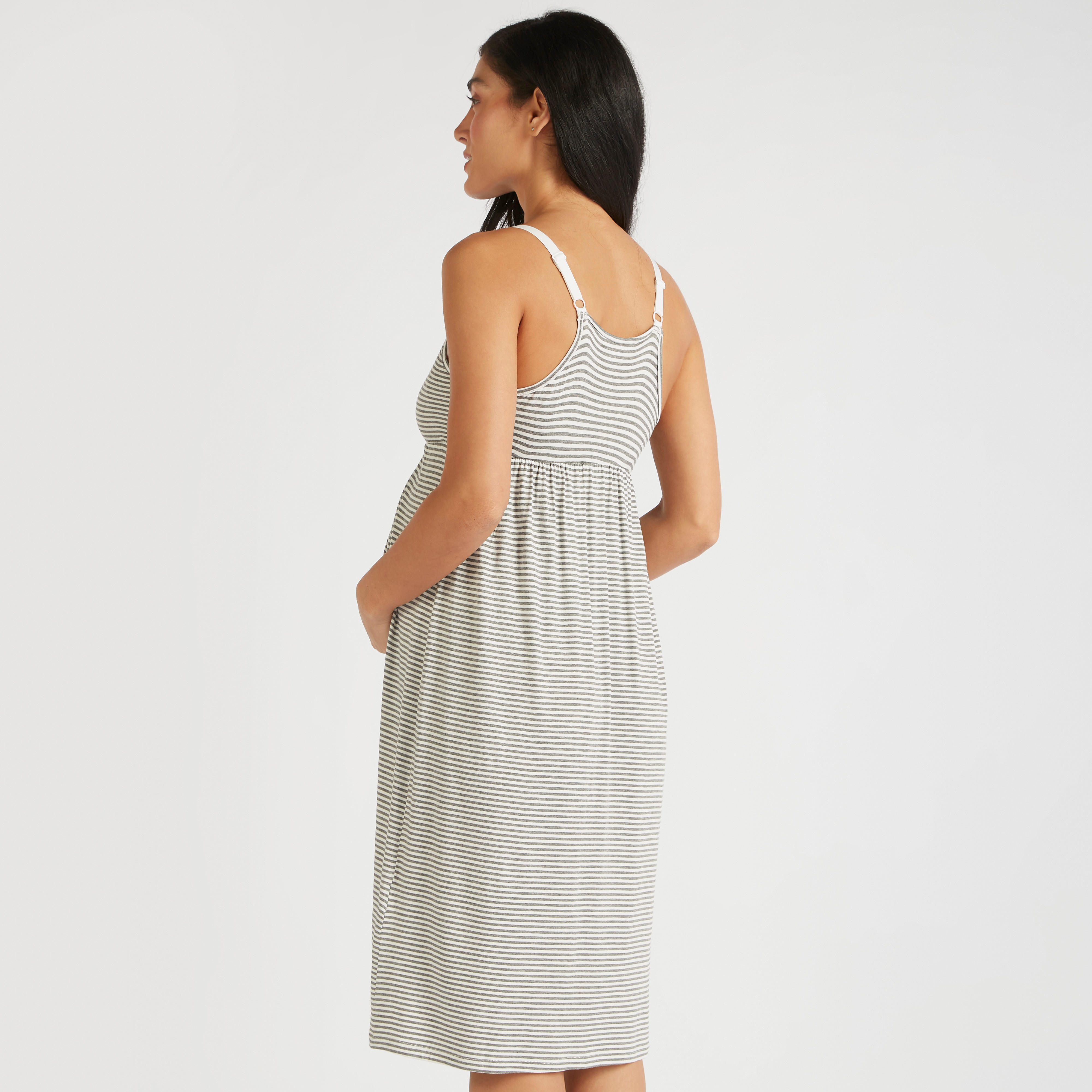 قميص نوم للحوامل دون أكمام مقلّم بياقة عميقة-women-clothing-maternity-nightwear-image-4