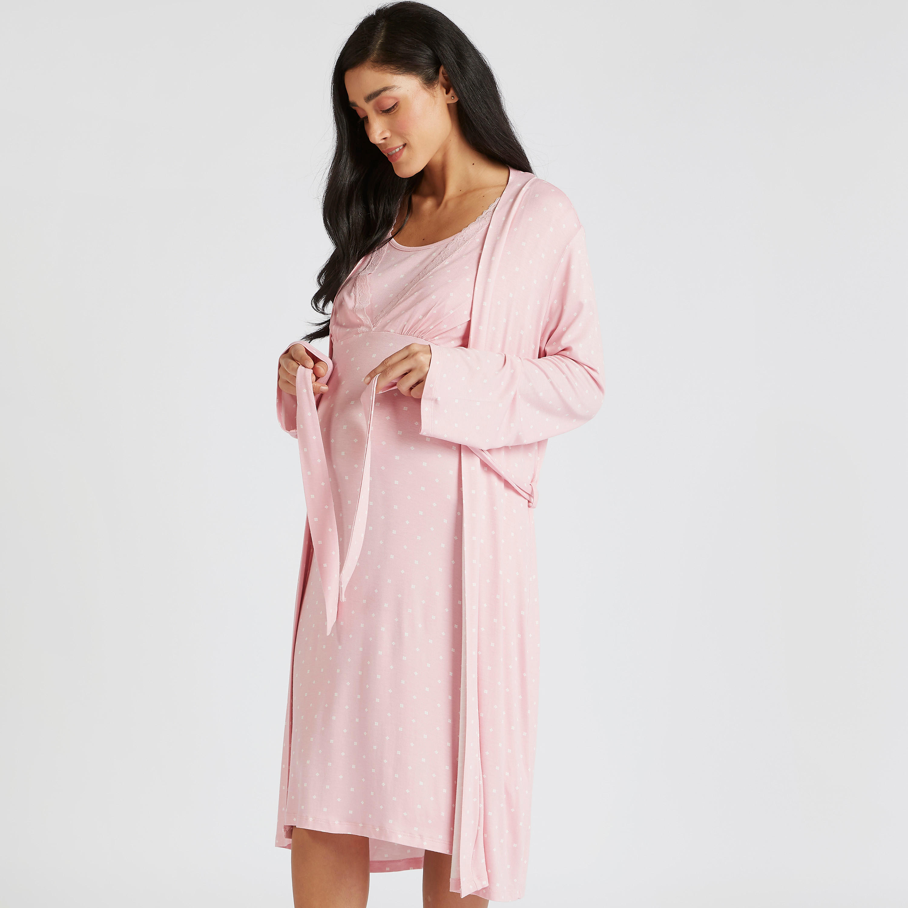Printed Maternity Robe with Belt and Long Sleeves-women-clothing-maternity-nightwear-image-1