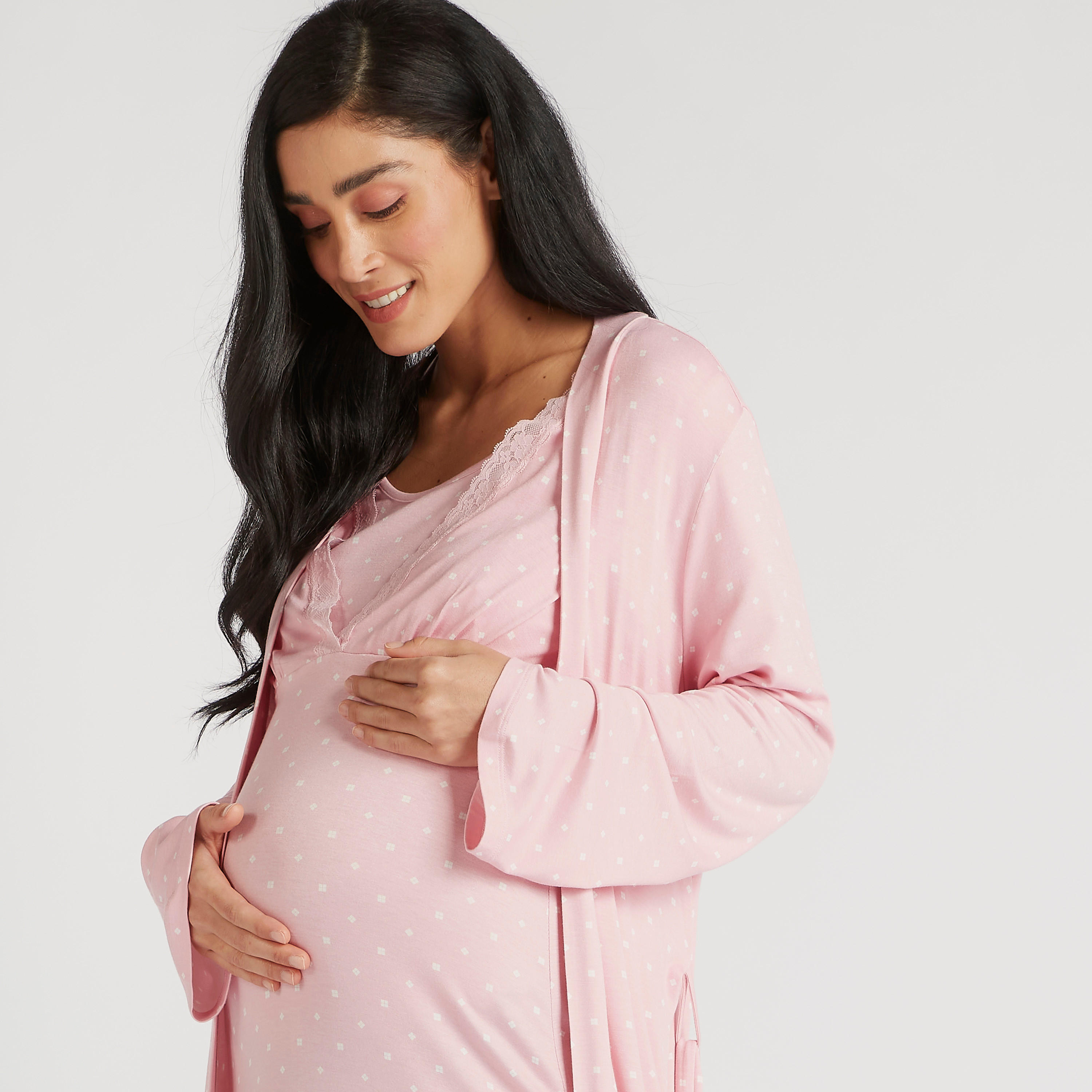 Printed Maternity Robe with Belt and Long Sleeves-women-clothing-maternity-nightwear-image-3