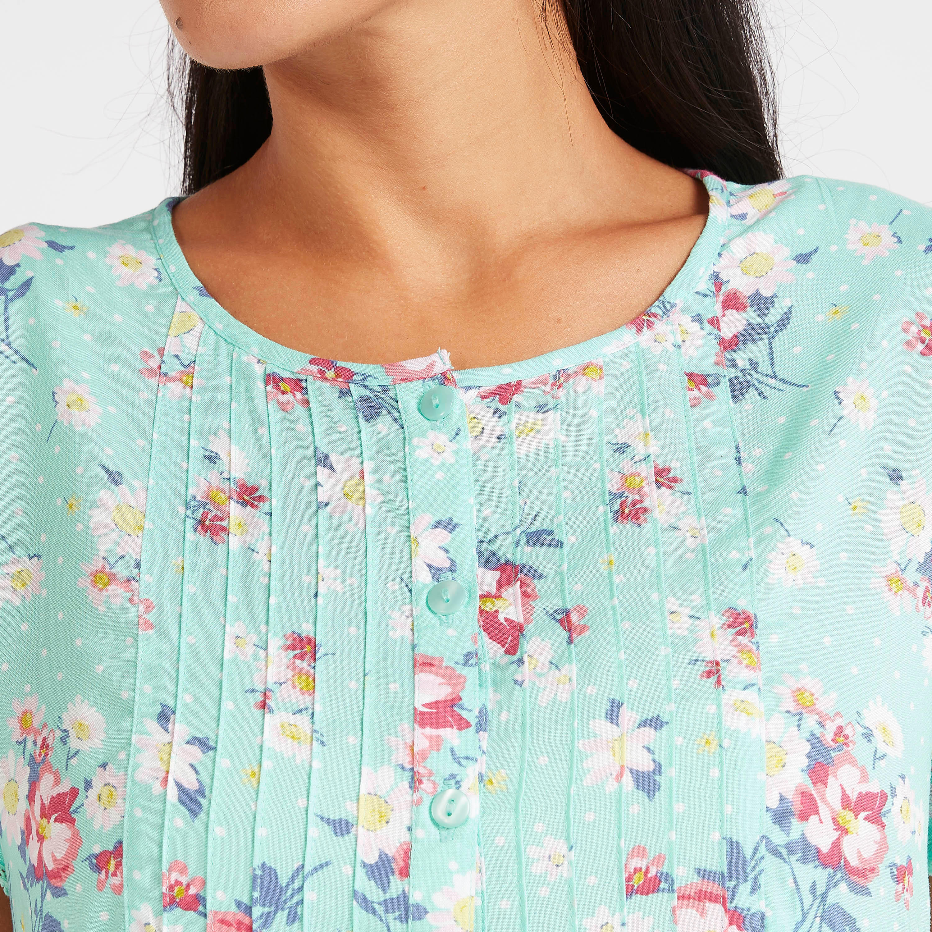 فستان ميدي بياقة مستديرة وأكمام قصيرة وطبعات أزهار-women-clothing-nightwear-nighties-image-3