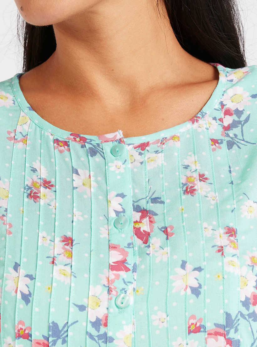 فستان ميدي بياقة مستديرة وأكمام قصيرة وطبعات أزهار-women-clothing-nightwear-nighties-image-3