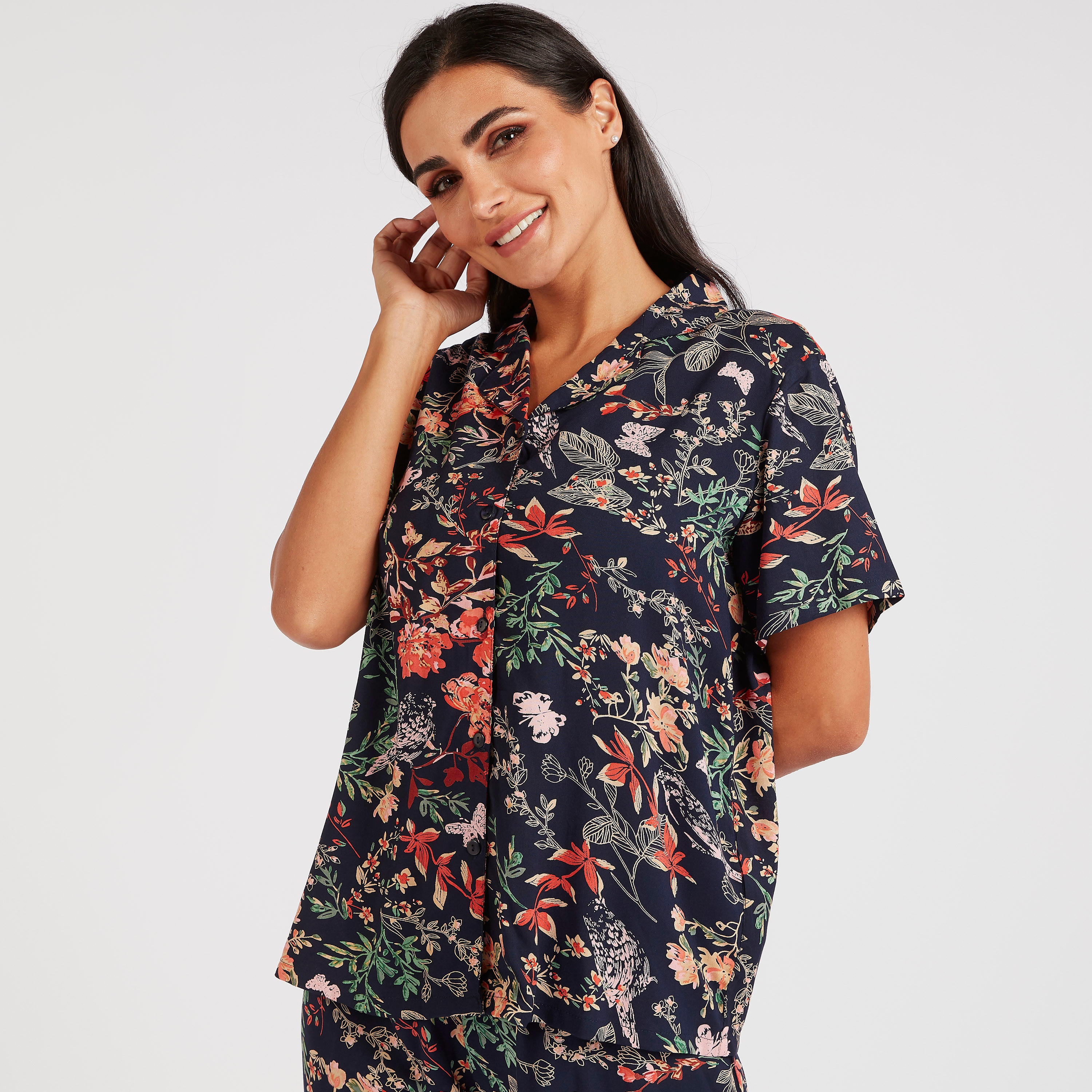 طقم بنطلون بيجاما وقميص بأكمام قصيرة وطبعات أزهار-women-clothing-nightwear-pyjamas-longsets-image-2