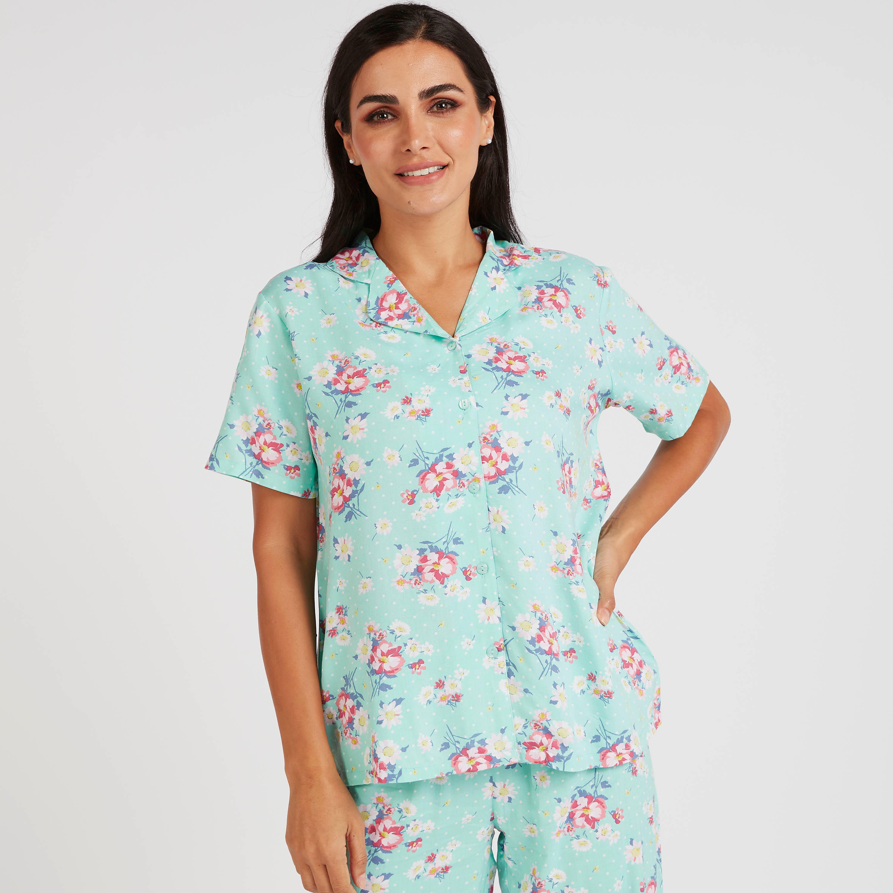 طقم بنطلون بيجاما وقميص بأكمام قصيرة وطبعات أزهار-women-clothing-nightwear-pyjamas-longsets-image-2