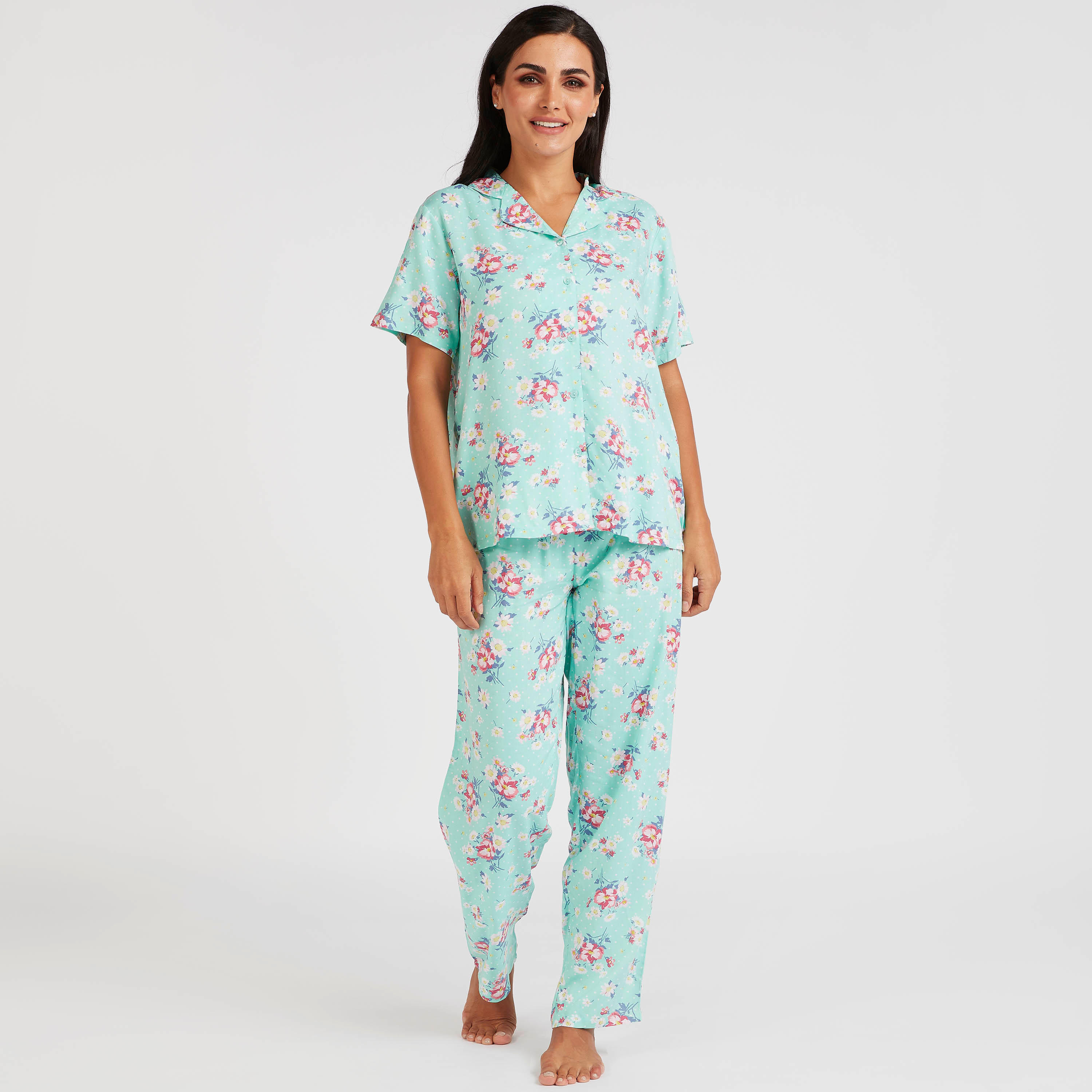طقم بنطلون بيجاما وقميص بأكمام قصيرة وطبعات أزهار-women-clothing-nightwear-pyjamas-longsets-image-3