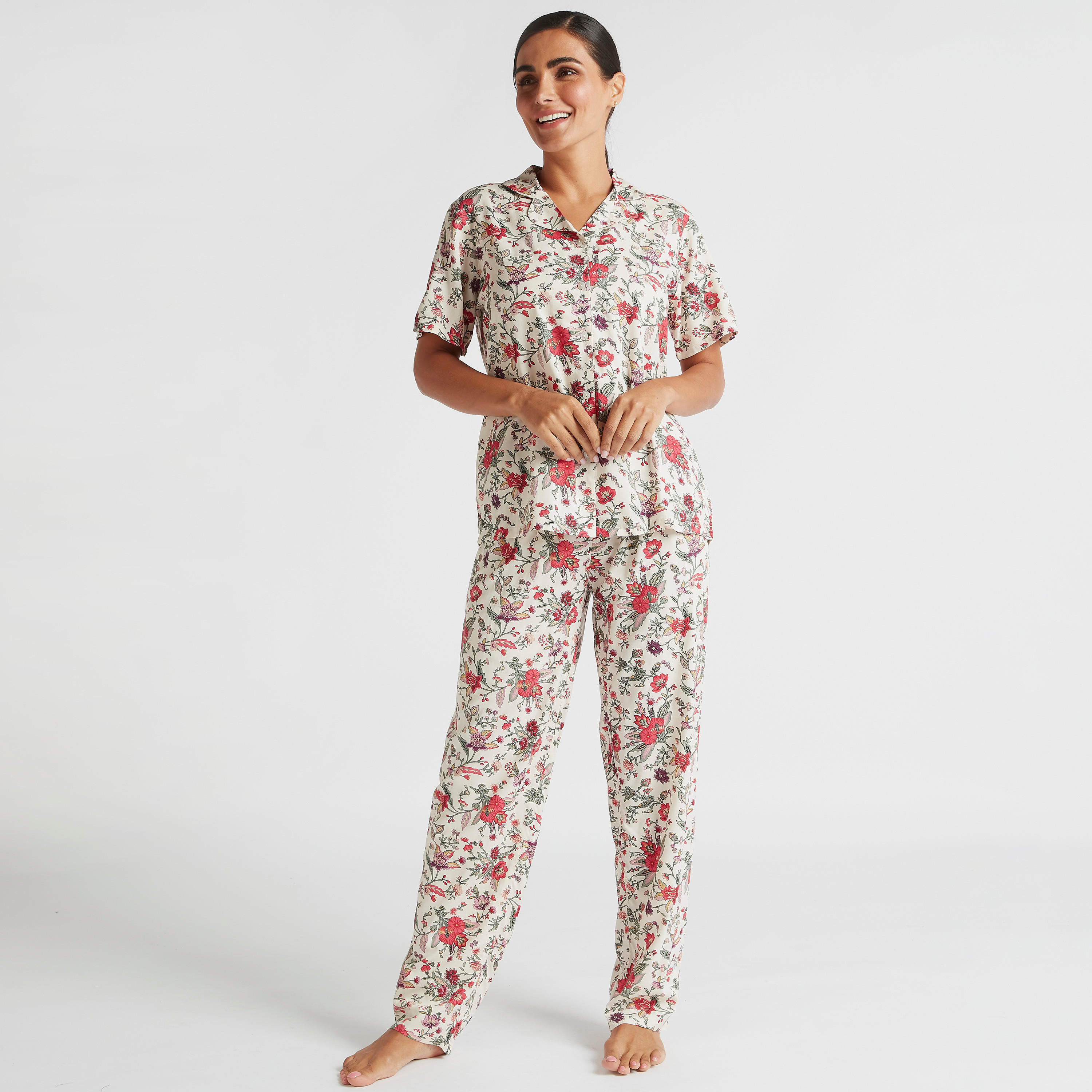 طقم بنطلون بيجاما وقميص بأكمام قصيرة وطبعات أزهار-women-clothing-nightwear-pyjamas-longsets-image-2
