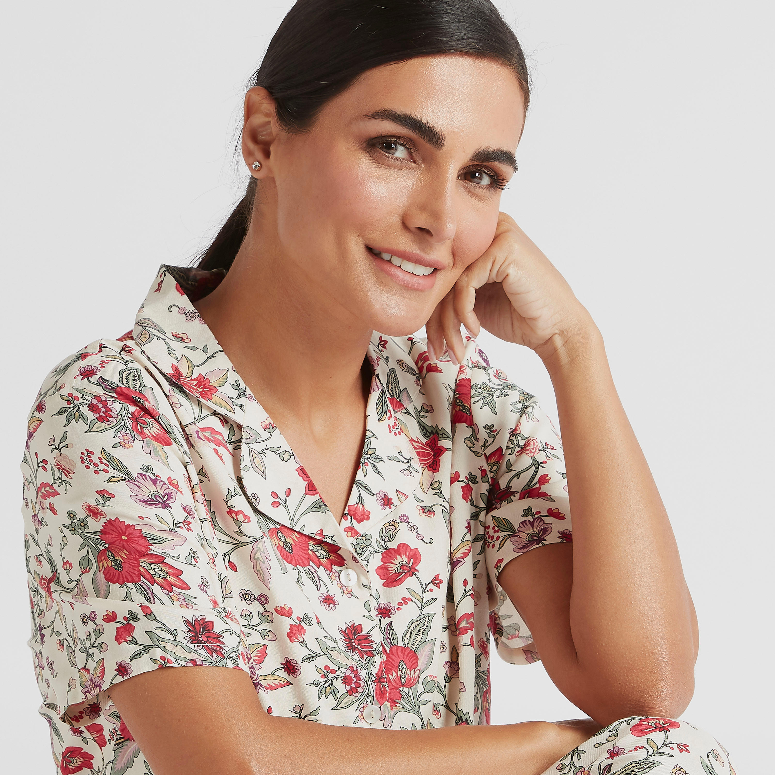 طقم بنطلون بيجاما وقميص بأكمام قصيرة وطبعات أزهار-women-clothing-nightwear-pyjamas-longsets-image-3