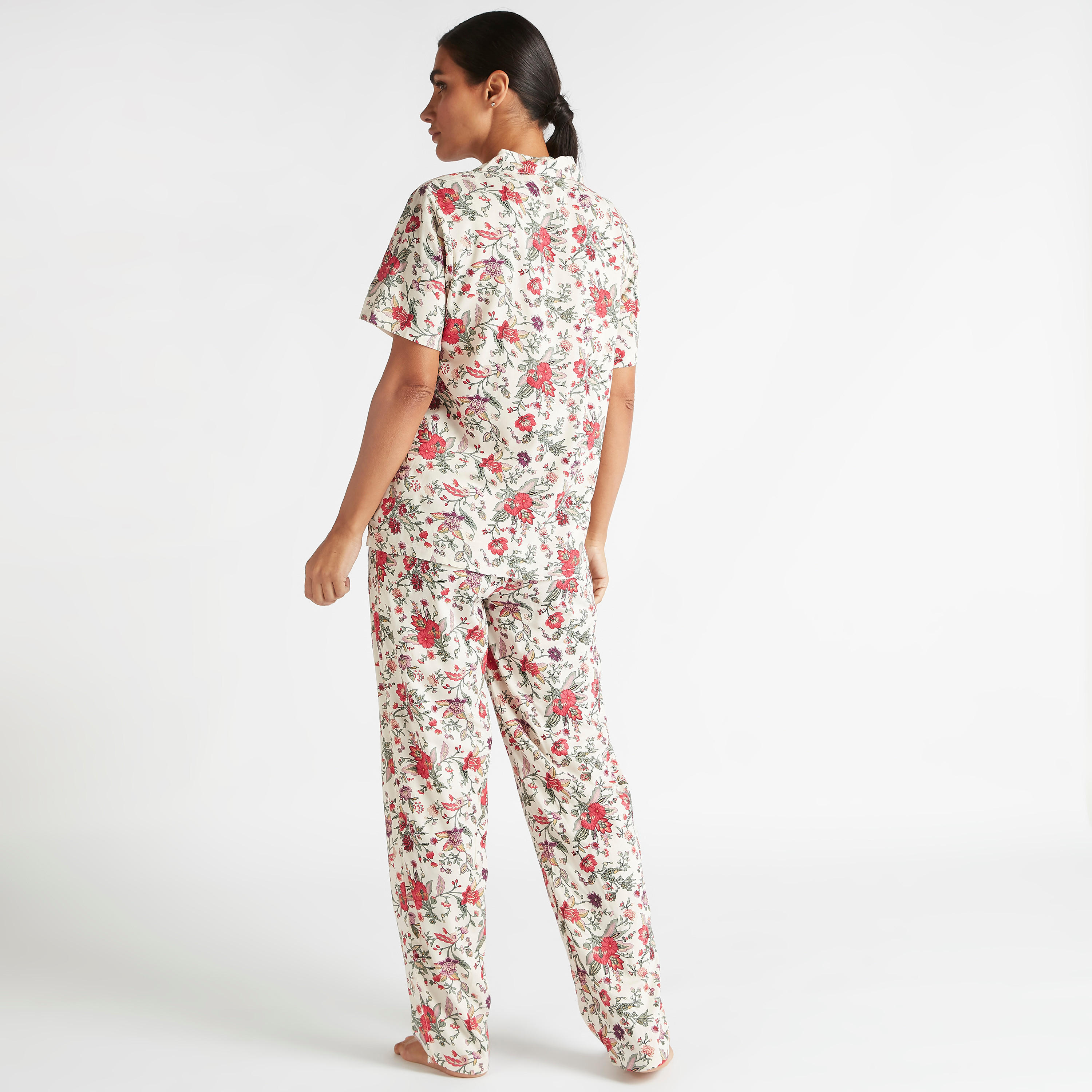 طقم بنطلون بيجاما وقميص بأكمام قصيرة وطبعات أزهار-women-clothing-nightwear-pyjamas-longsets-image-4
