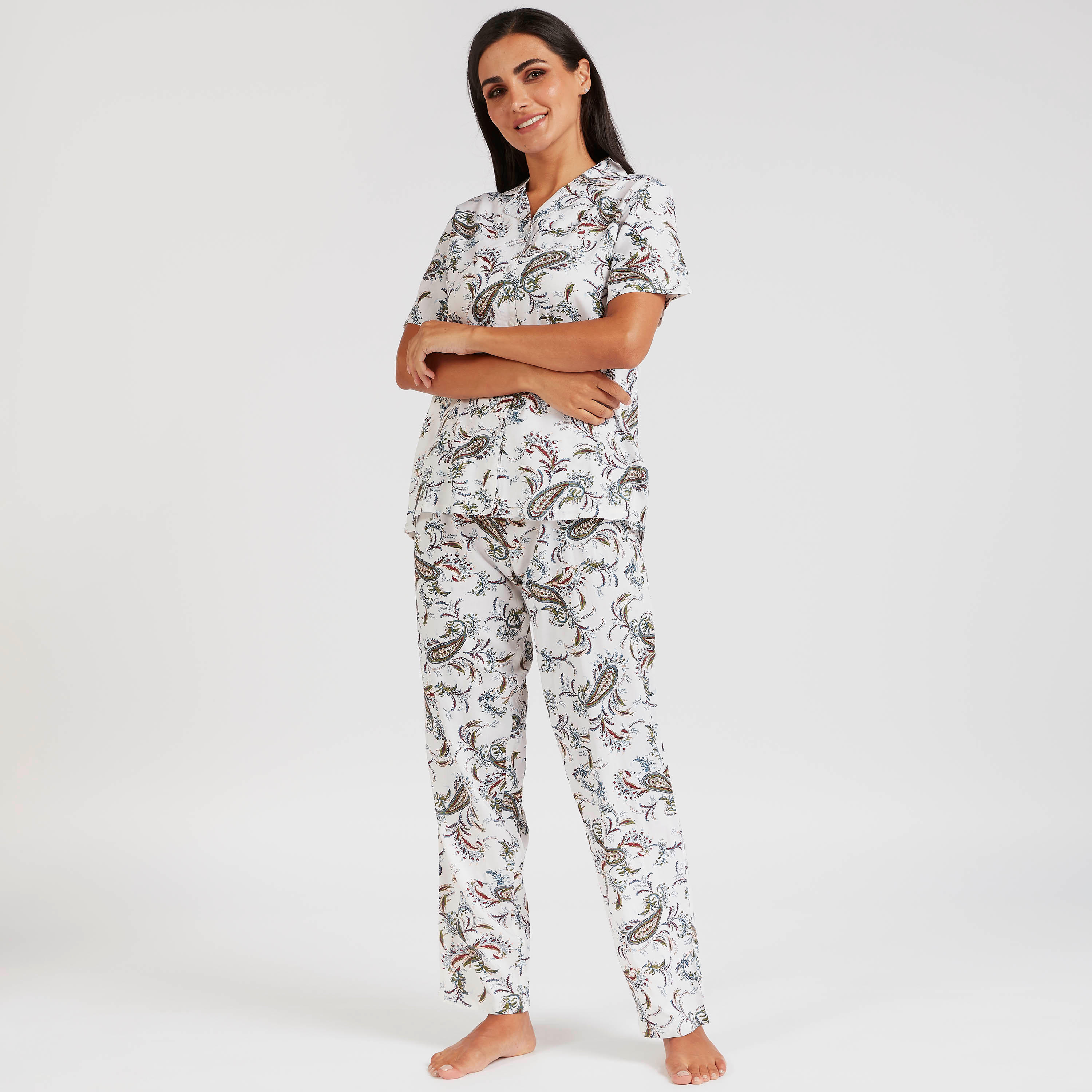 طقم بنطلون بيجاما وقميص بأكمام قصيرة وطبعات بيزلي-women-clothing-nightwear-pyjamas-longsets-image-2