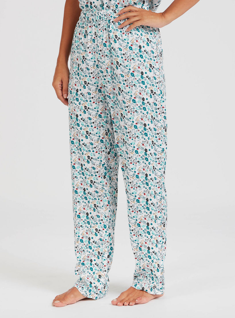 طقم بنطلون بيجاما وقميص بياقة مستديرة وطبعات زهرية-women-clothing-nightwear-pyjamas-longsets-image-4