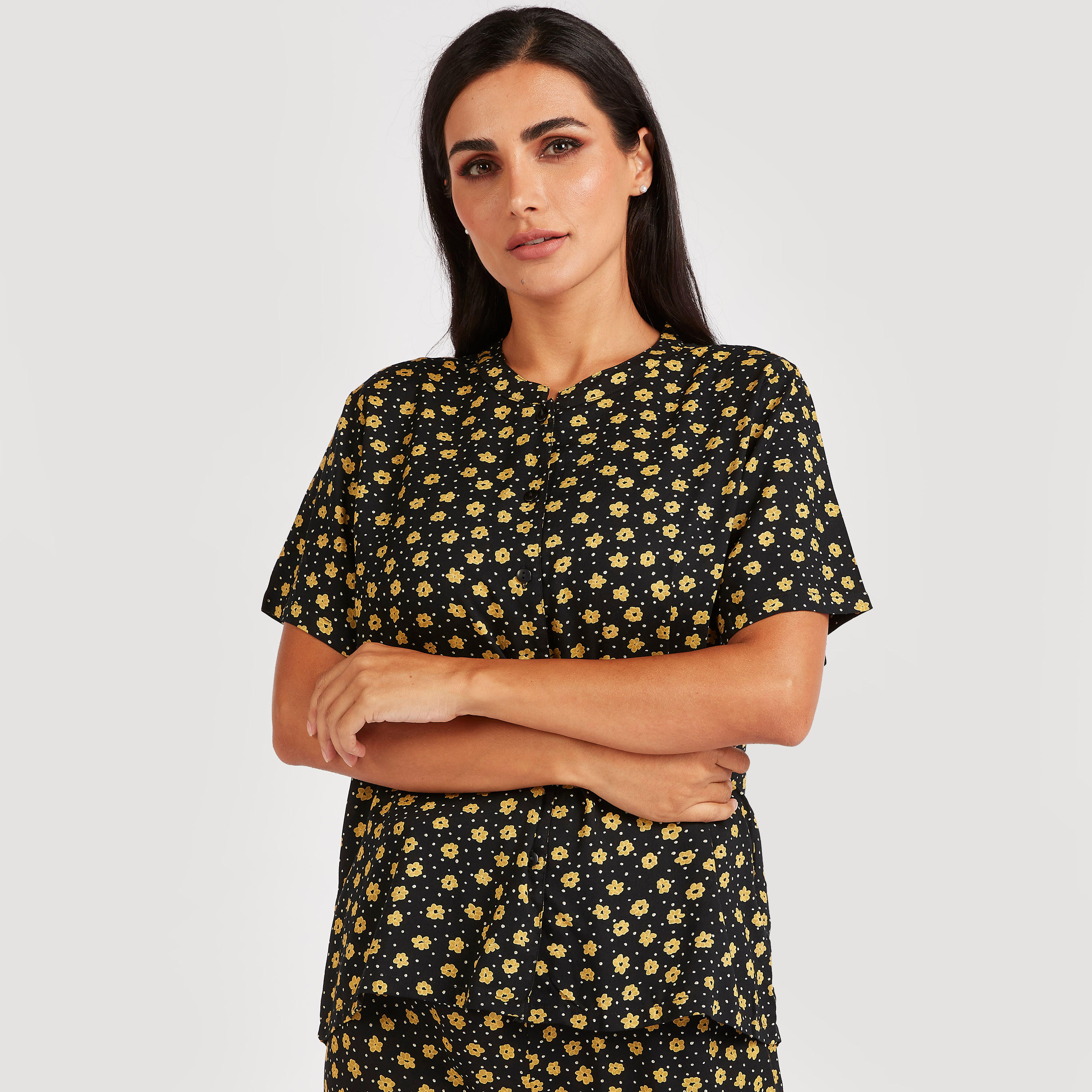 طقم بنطلون بيجاما وقميص بطبعات أزهار-women-clothing-nightwear-pyjamas-longsets-image-2