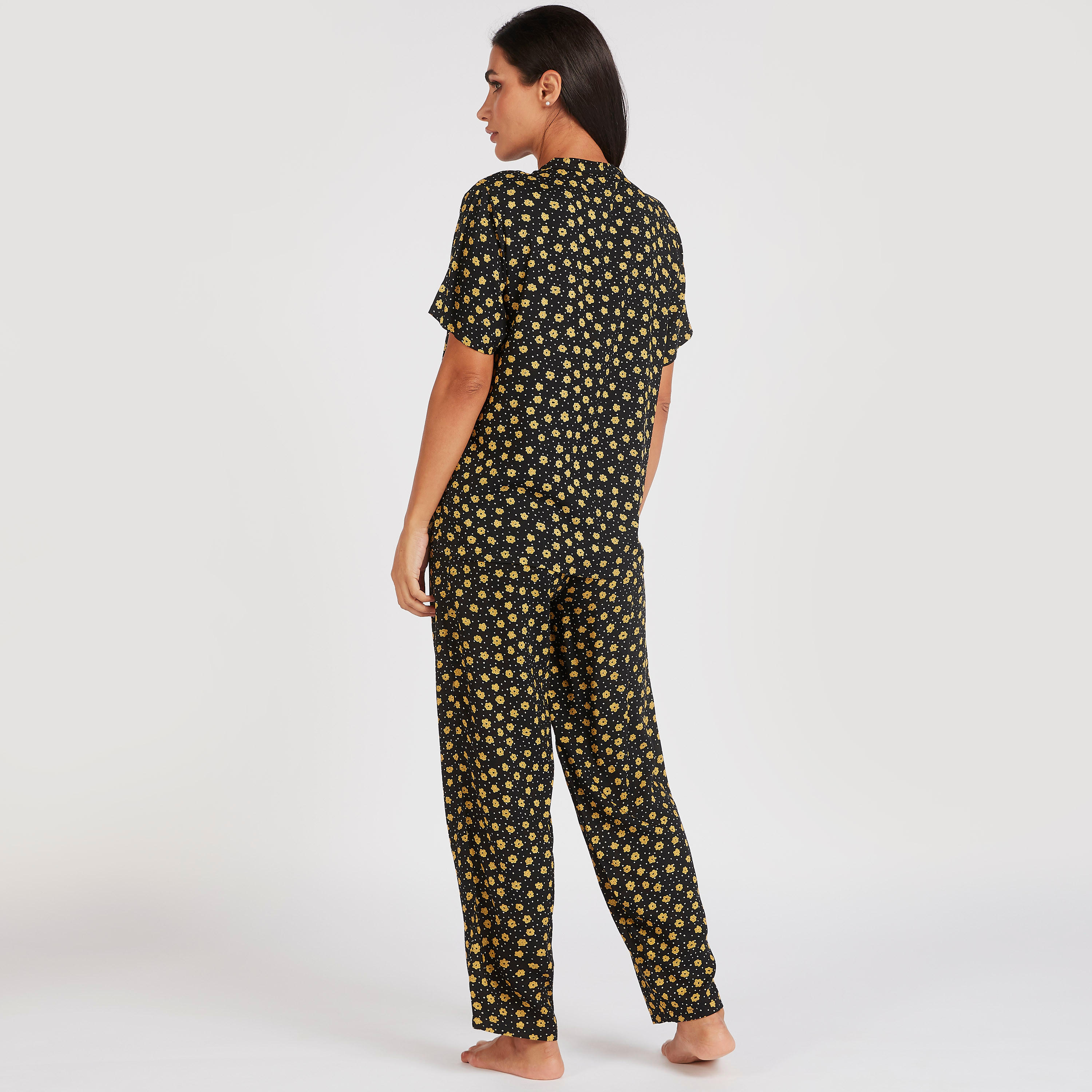 طقم بنطلون بيجاما وقميص بطبعات أزهار-women-clothing-nightwear-pyjamas-longsets-image-4