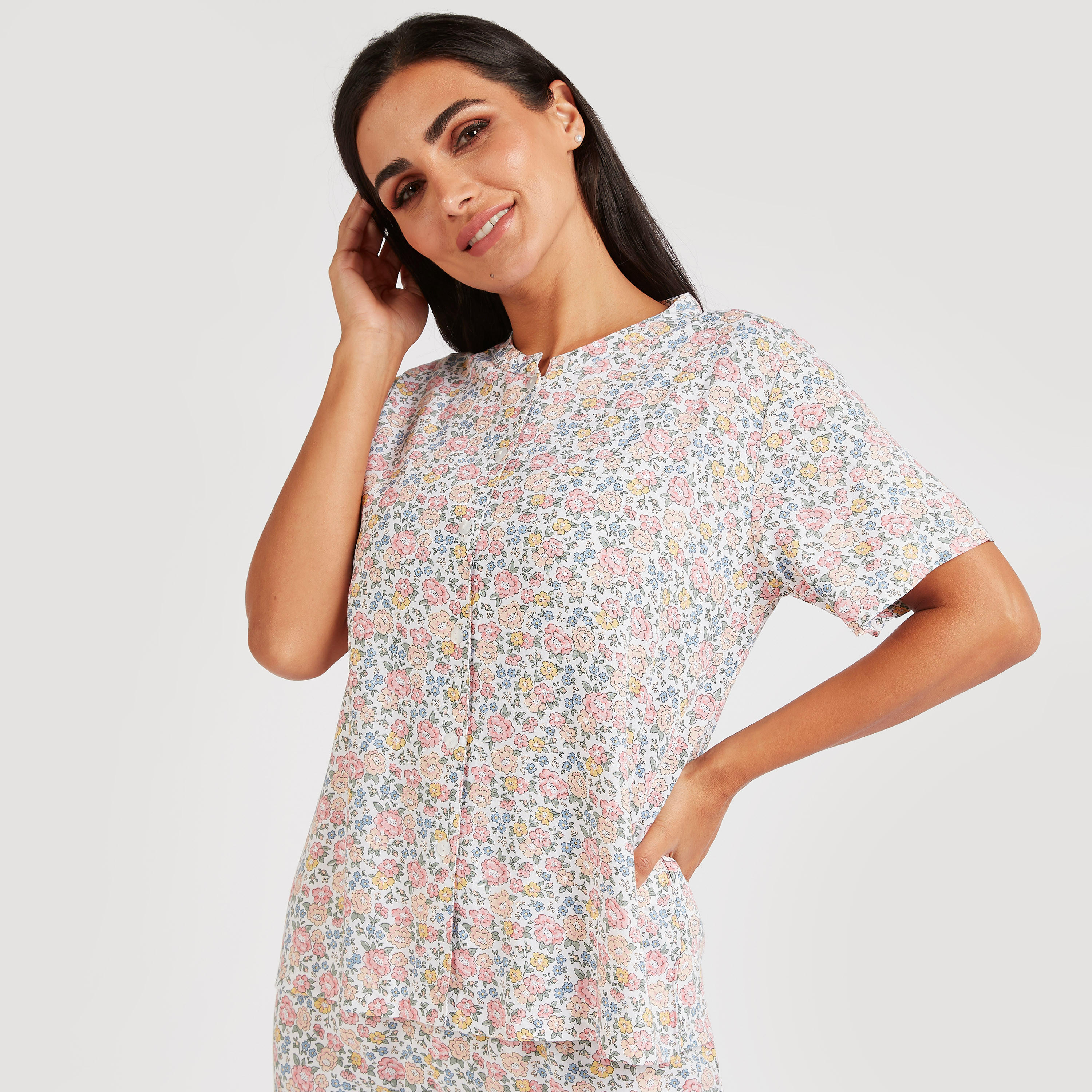 طقم بنطلون بيجاما وقميص بطبعات أزهار-women-clothing-nightwear-pyjamas-longsets-image-2