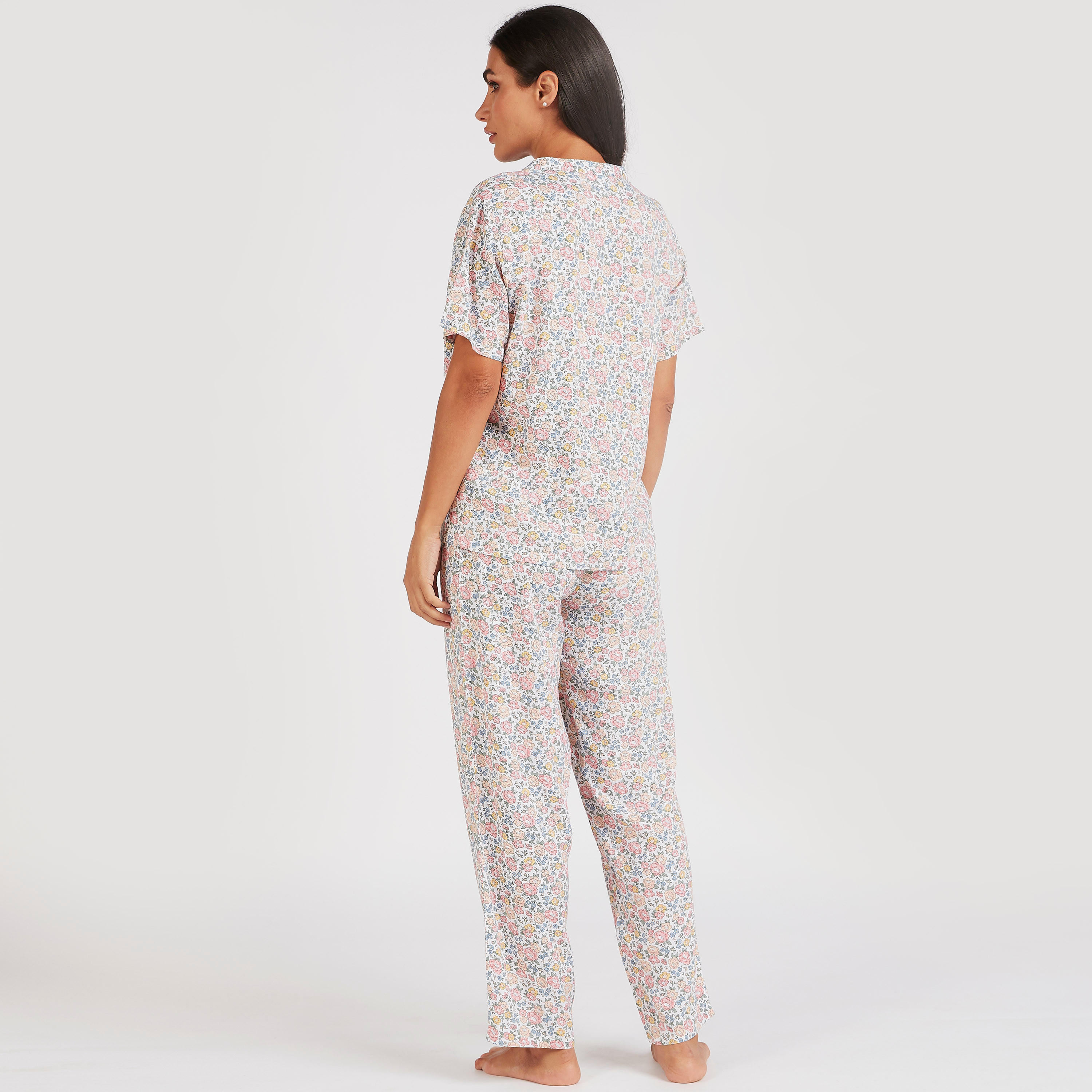 طقم بنطلون بيجاما وقميص بطبعات أزهار-women-clothing-nightwear-pyjamas-longsets-image-4