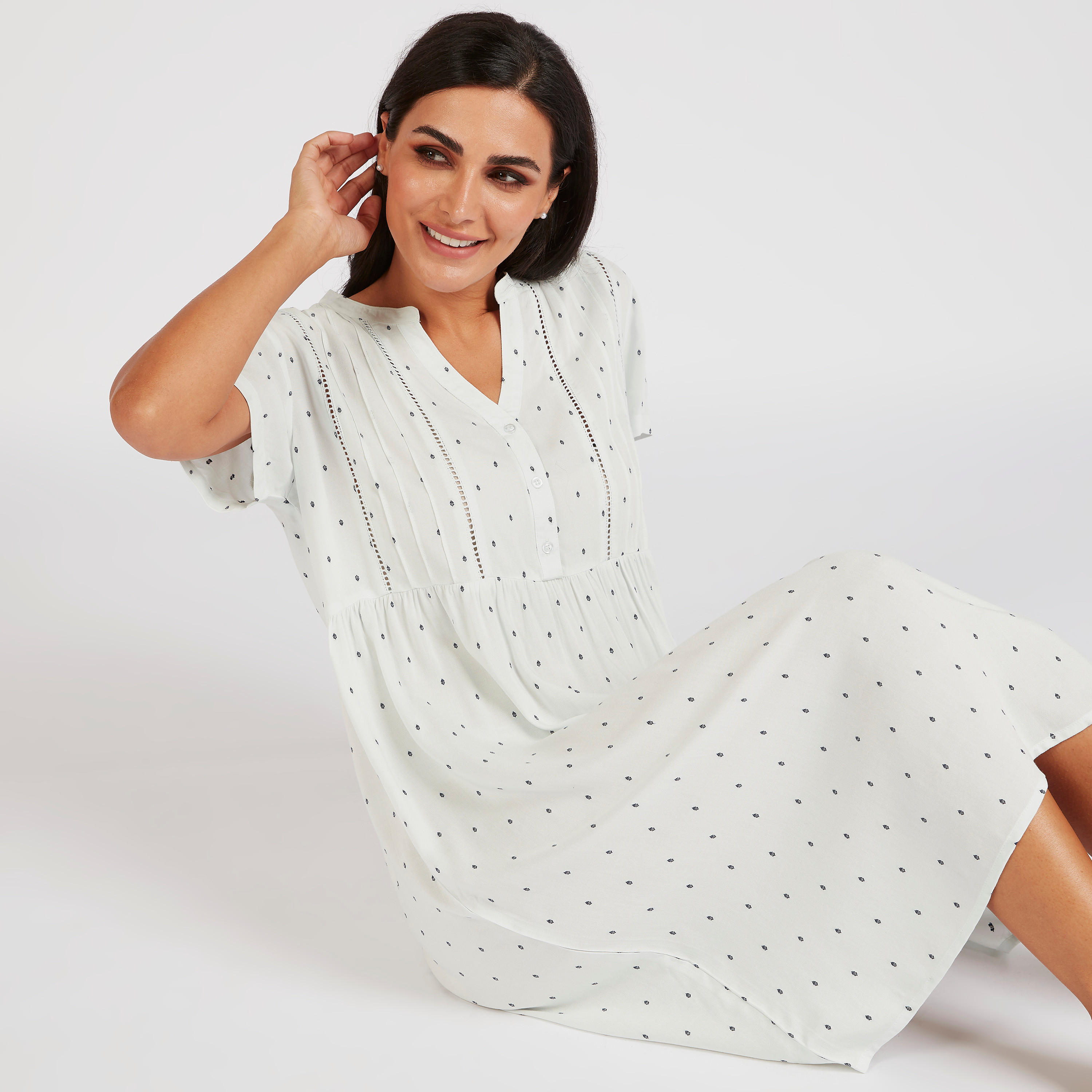 Printed V-neck Sleep Gown with Short Sleeves-women-clothing-nightwear-nighties-image-1